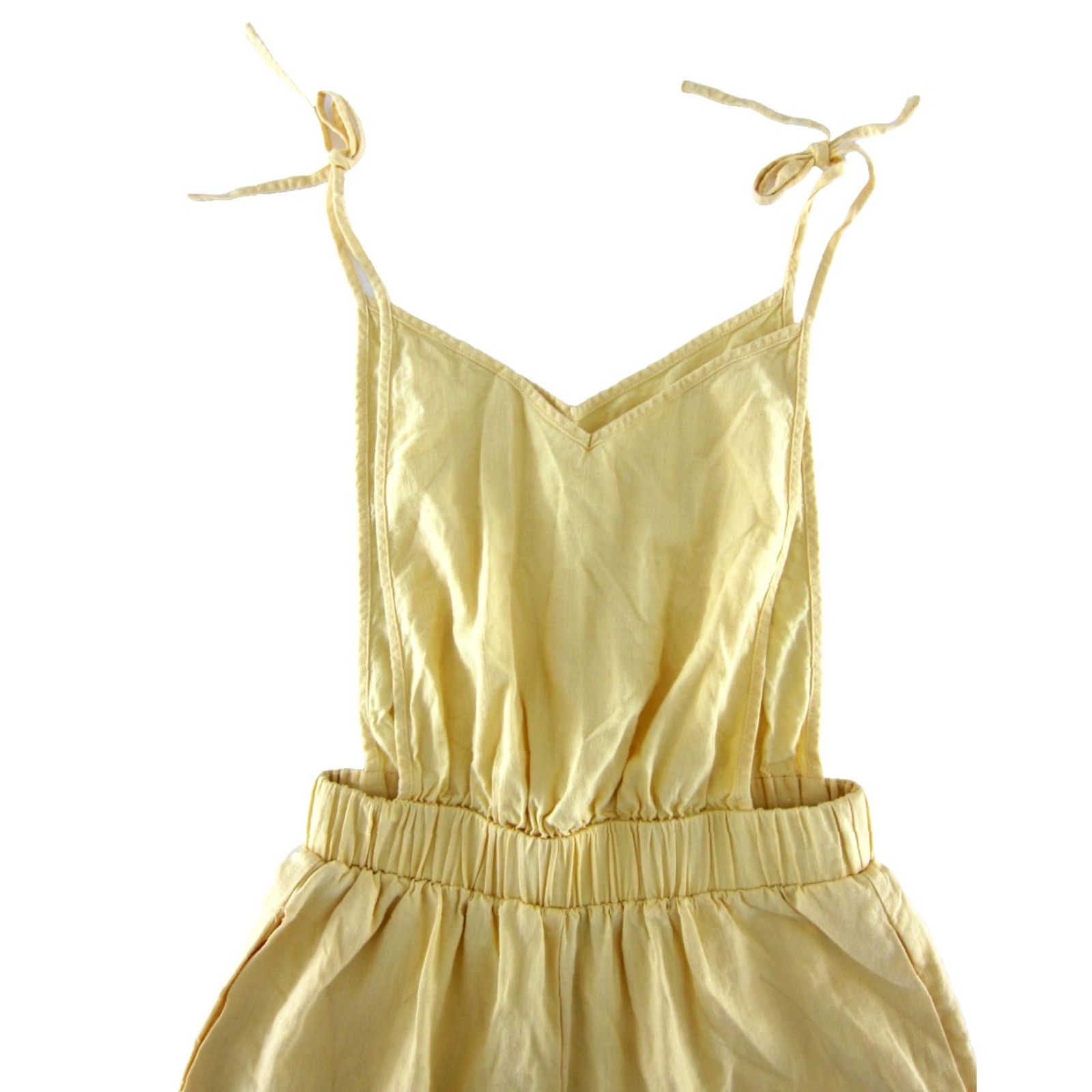 Shein SHEIN Yellow Linen Rayon Pocket Apron Style Wide Leg Cropped Jumpsuit Women M Size 32" / US 10 / IT 46 - 3 Thumbnail