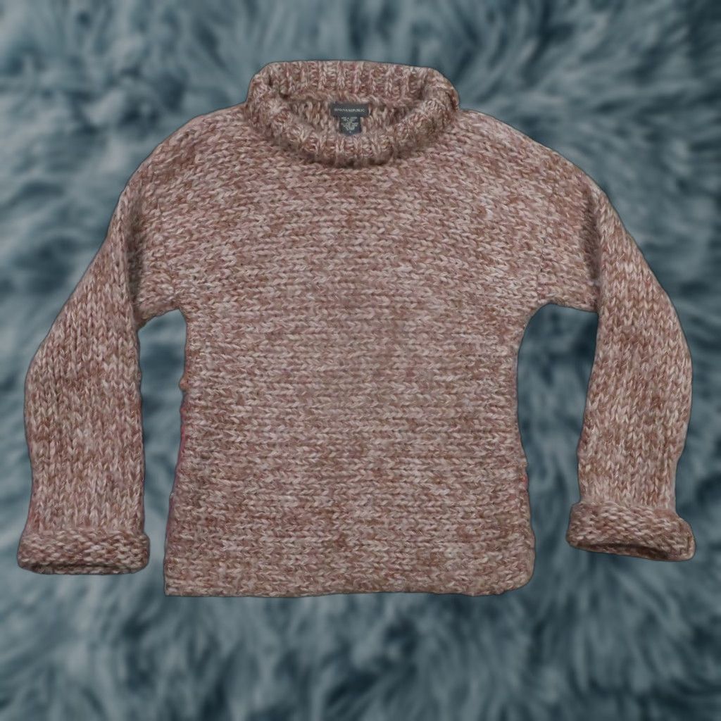 Banana Republic Banana Republic Sweater Womens L Brown Wool Cable Knit Turtleneck Pullover Long Sleeve Casual Fall Winter Vintage No Size L / US 10 / IT 46 - 1 Thumbnail