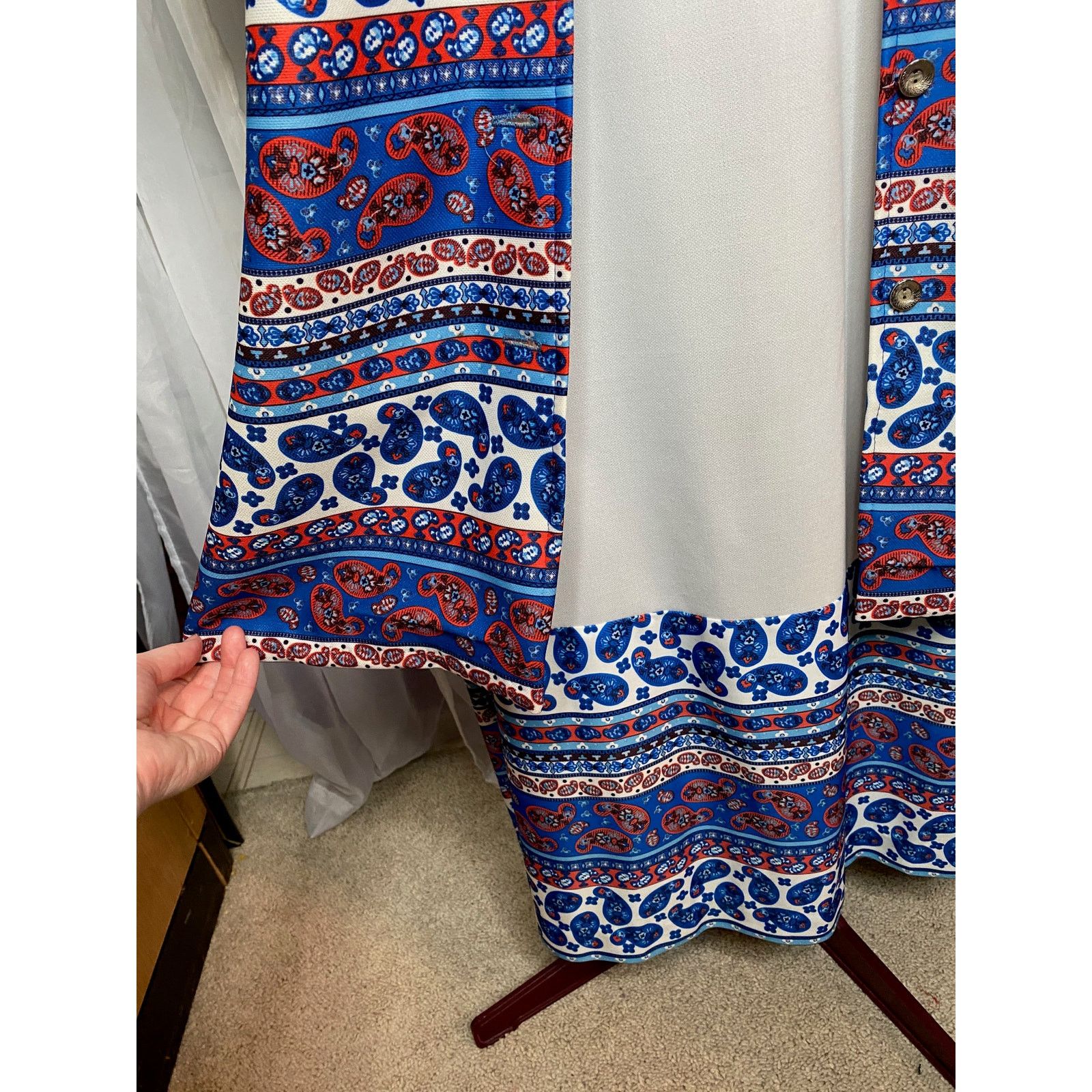 Vintage maxi dress with patterned yoke boho with coat white blue red Size XXL / US 16-18 / IT 52-54 - 9 Thumbnail