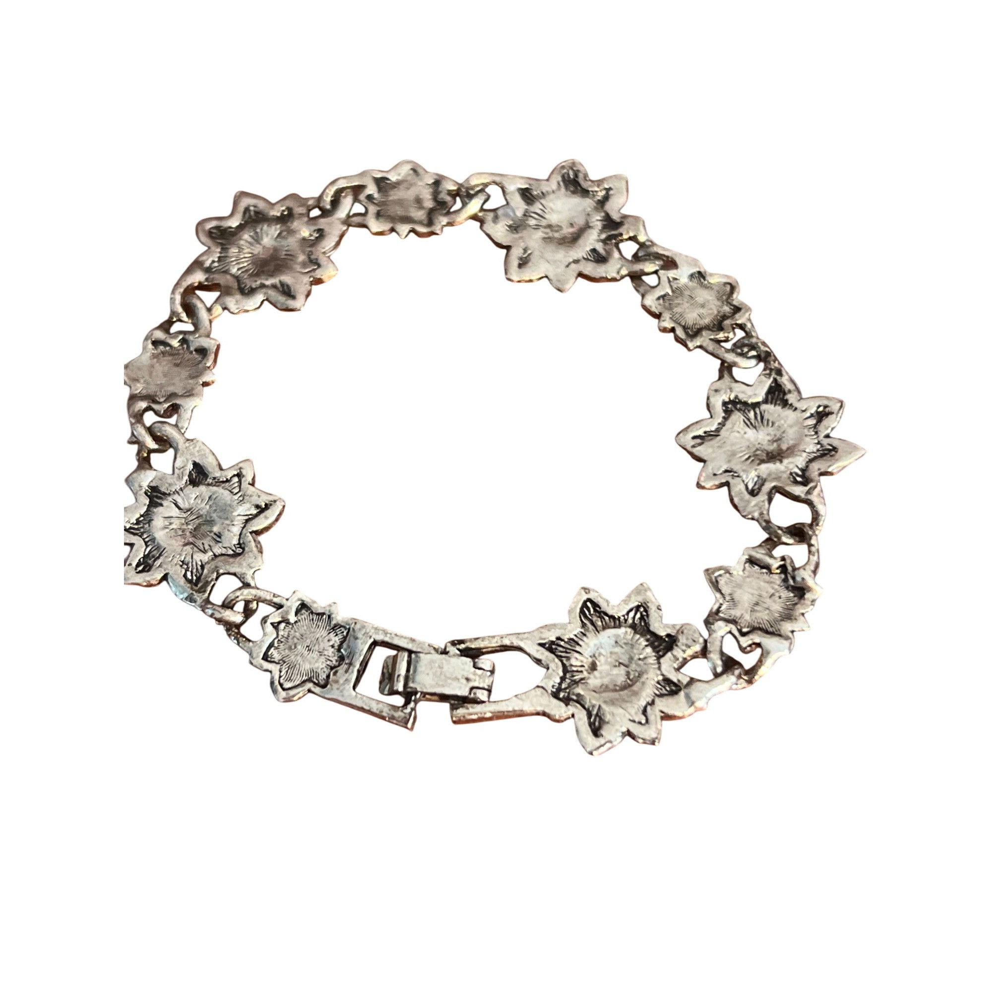 Other Silver Tone Sunflower Flower Link Bracelet Fold Over Clasp T Size ONE SIZE - 4 Thumbnail