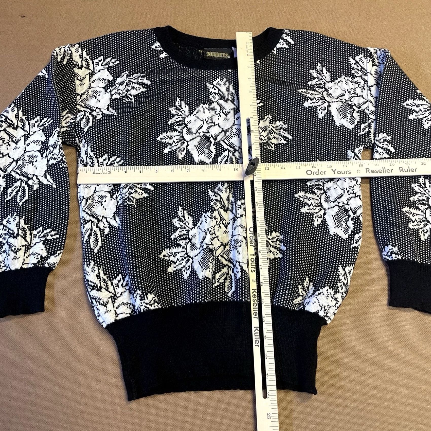 Vintage Nuggets Knit Sweater Womens XS Black Grandma Flowers Ladies Pullover Long Sleeve 1/2 Zip Casual Fall Spring Winter Knit Pattern Solid Size XS / US 0-2 / IT 36-38 - 6 Thumbnail