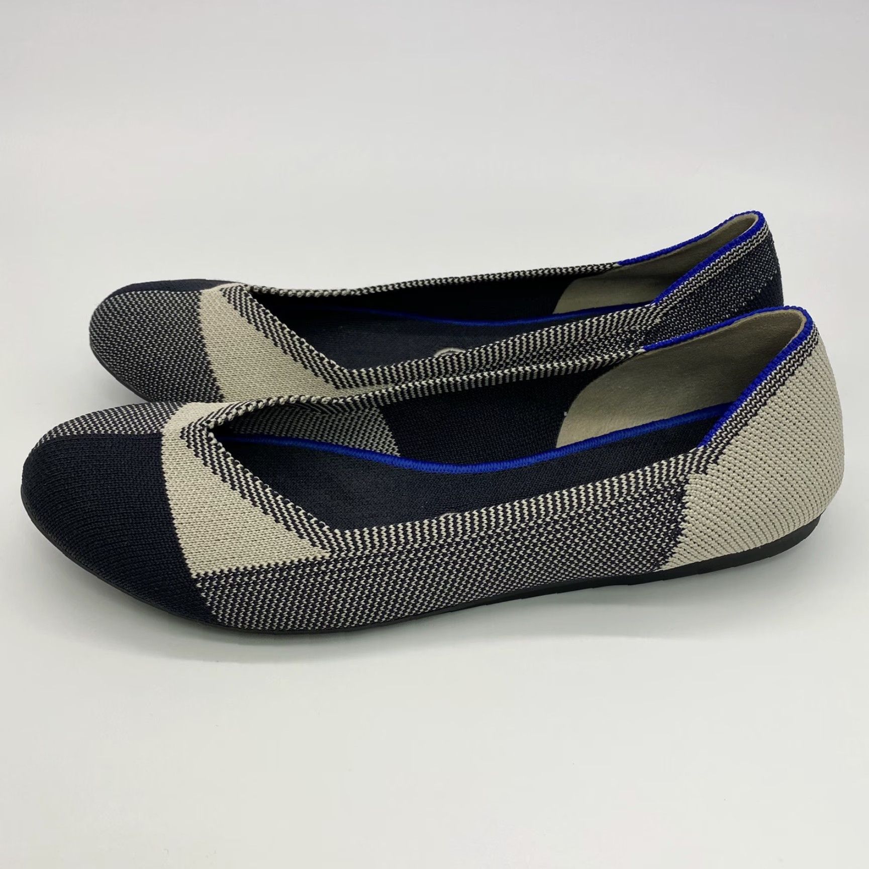 Rothy's ROTHY'S The Flat Round Toe Slip-On Ballet Flat Plaid Black/Cream Women 9 UK 40 EU 7 AU Cap Toe Recycled Material Vintage? No Size US 6.5 / IT 36.5 - 3 Thumbnail