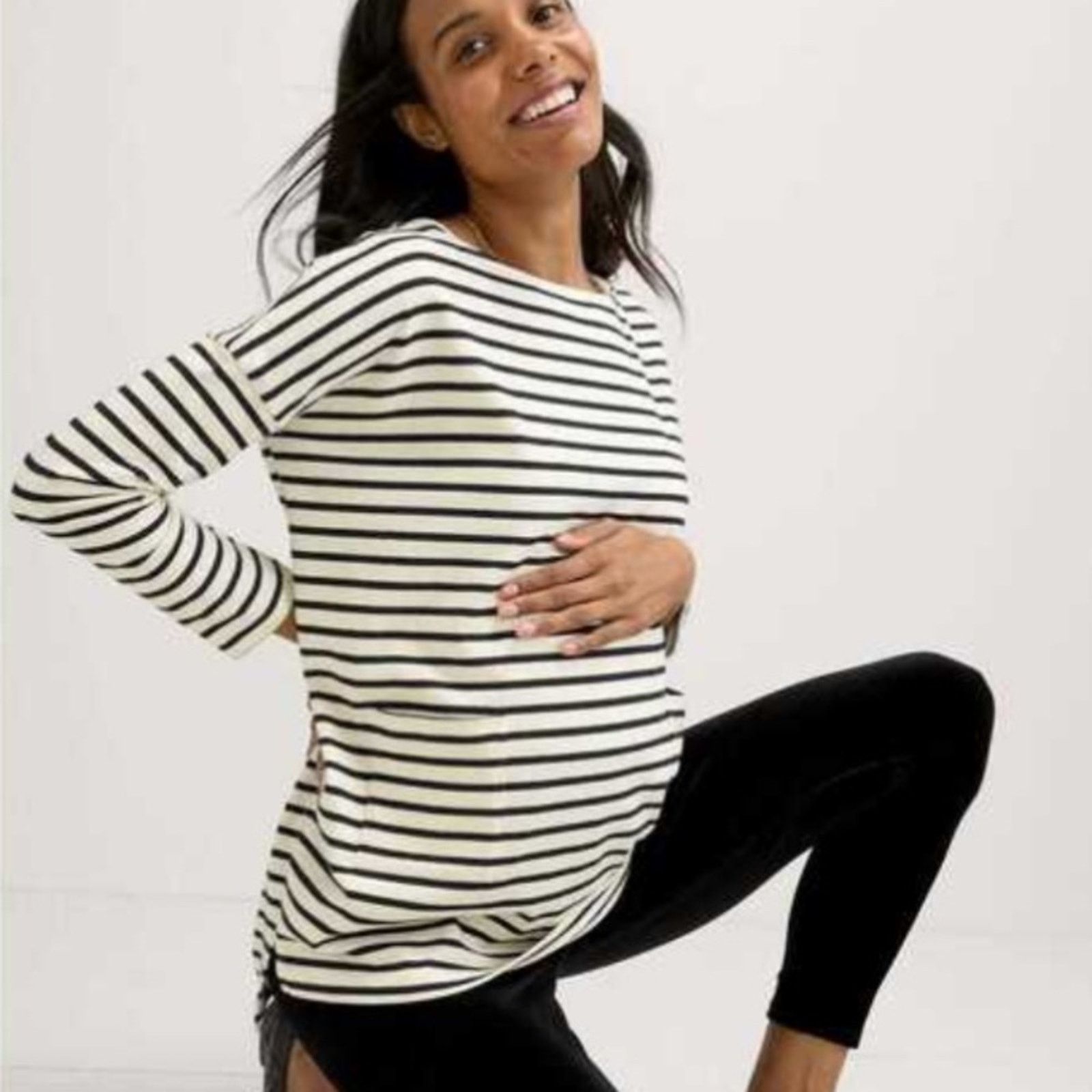 Other HATCH $148 Bateau Neck Striped Black Ivory Maternity Top 0 Size XS / US 0-2 / IT 36-38 - 3 Thumbnail