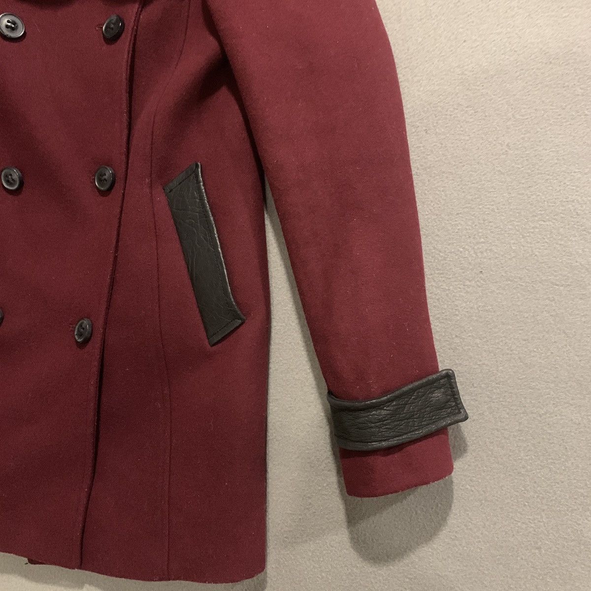 Mackage Mackage Pea Coat Wool Womans Size XS Burgundy Leather Accent Size XS / US 0-2 / IT 36-38 - 3 Thumbnail
