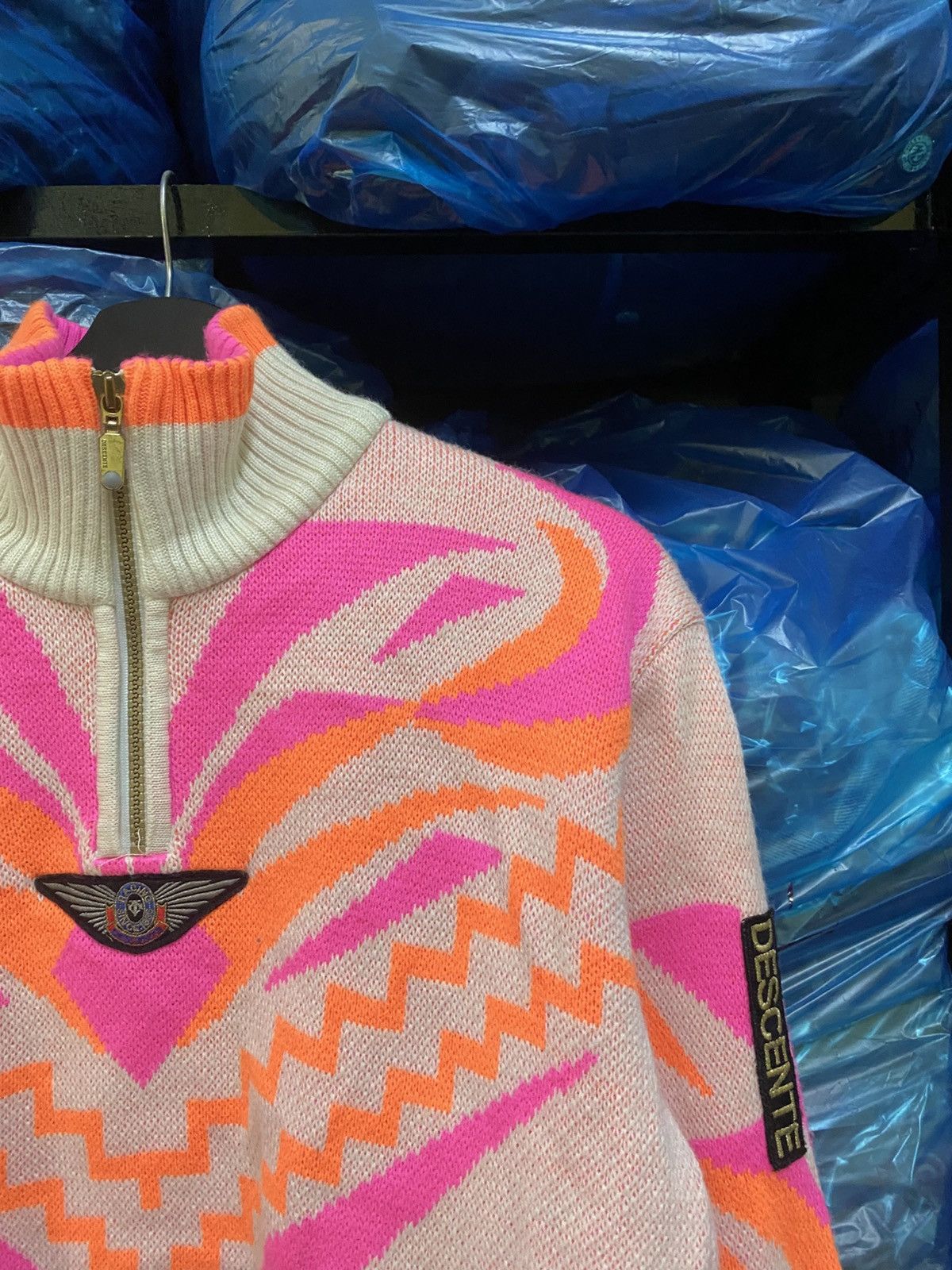 Descente Vintage DESCENTE Racing Knit Sweater 90s Retro Pink Neon Size US M / EU 48-50 / 2 - 6 Thumbnail