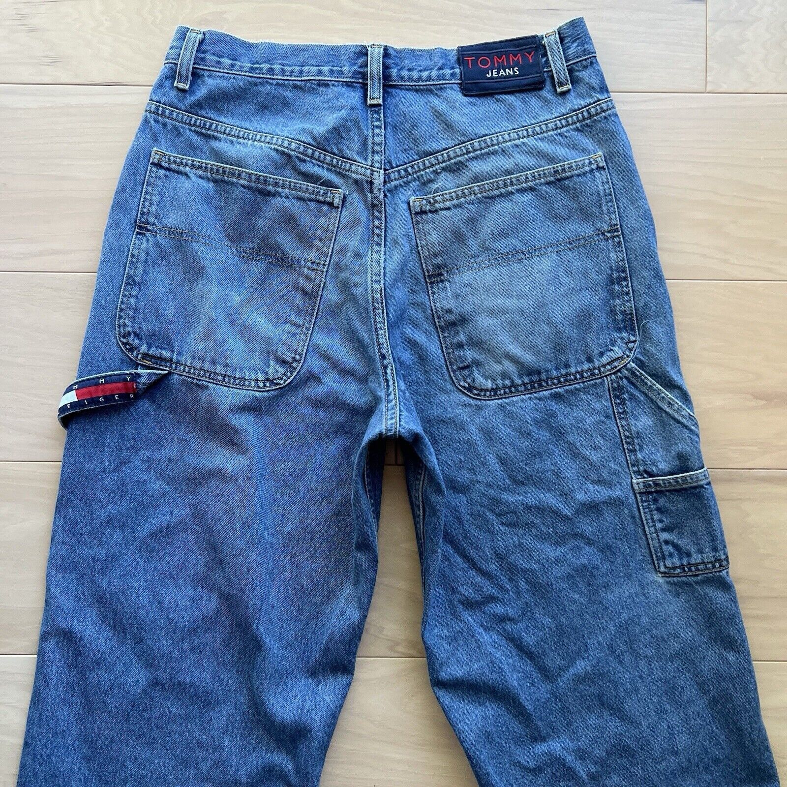 Tommy Hilfiger × Vintage Vintage Tommy Hilfiger Carpenter Jeans 31x28 Blue 90s Baggy Size US 31 - 6 Thumbnail