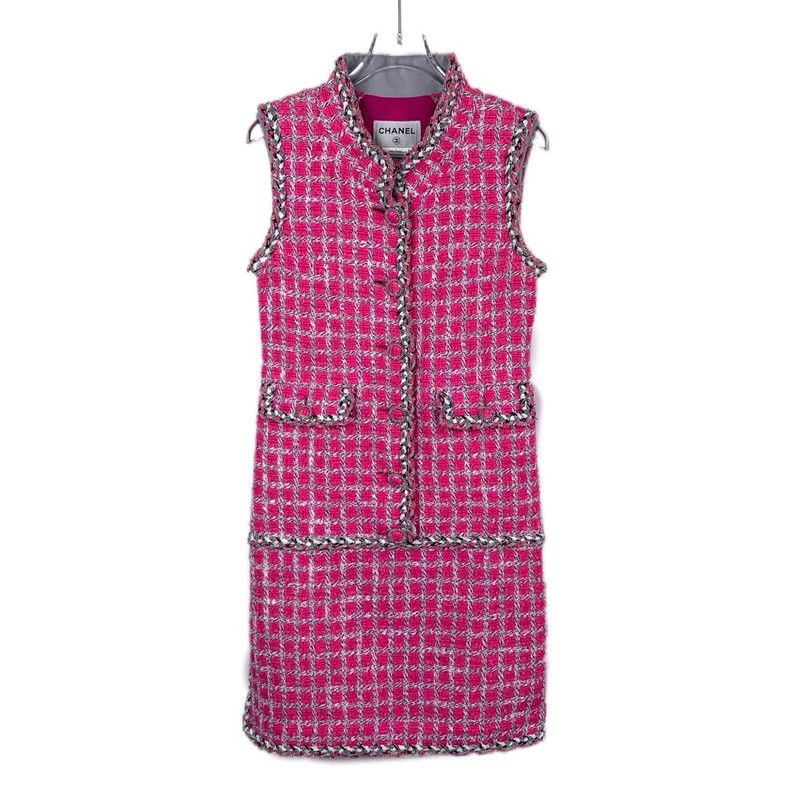 Chanel ChanelPink tweed sleeveless slim dress 2503-Nextarrow Size 4XL / US 24-26 - 1 Thumbnail