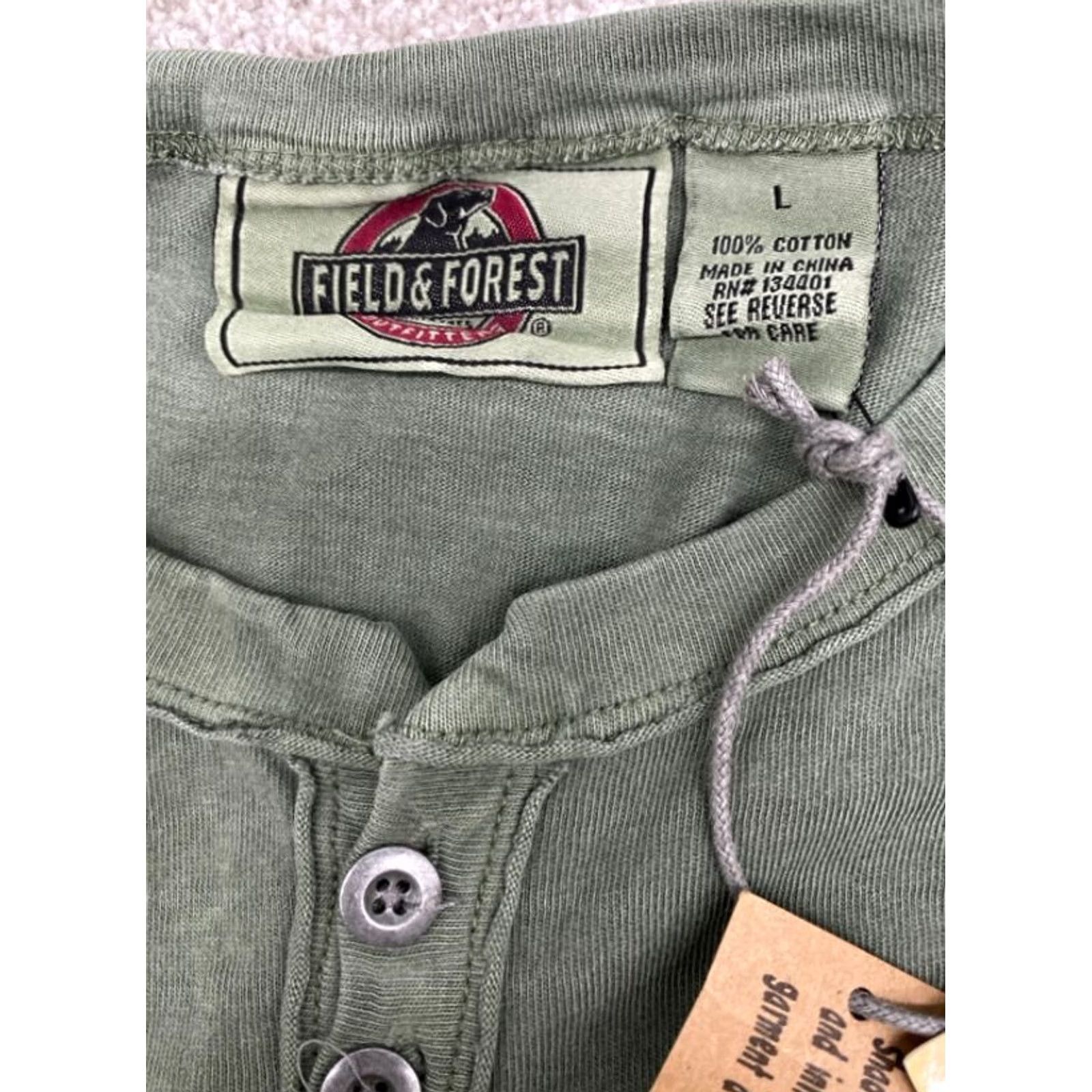 Olive Field & Forest Henley Shirt Men's L Olive Green Cotton Long Sleeve Button Up Size US L / EU 52-54 / 3 - 4 Thumbnail