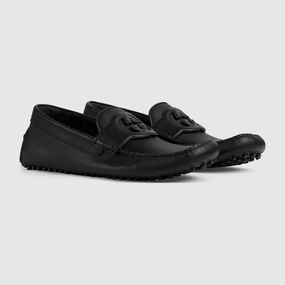 image of Gucci Interlocking G Driver Loafer Shoes in Black, Men's (Size 11)