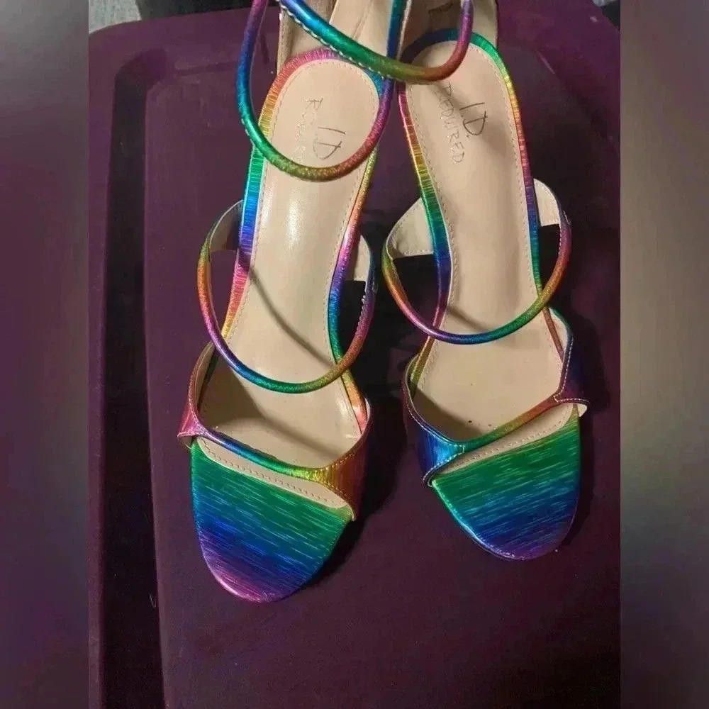Designer Vibrant Rainbow Strappy Heels Size US 8 / IT 38 - 1 Thumbnail