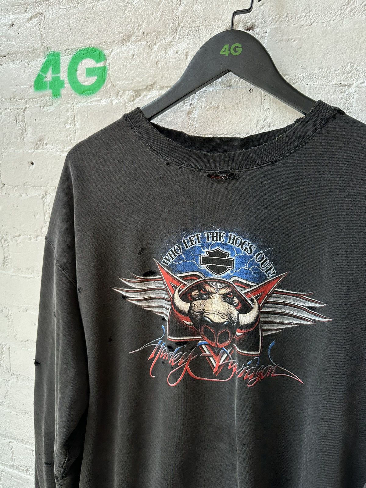 Harley Davidson VINTAGE HARLEY DAVIDSON THRASHED LONG SLEEVE Size US L / EU 52-54 / 3 - 4 Thumbnail