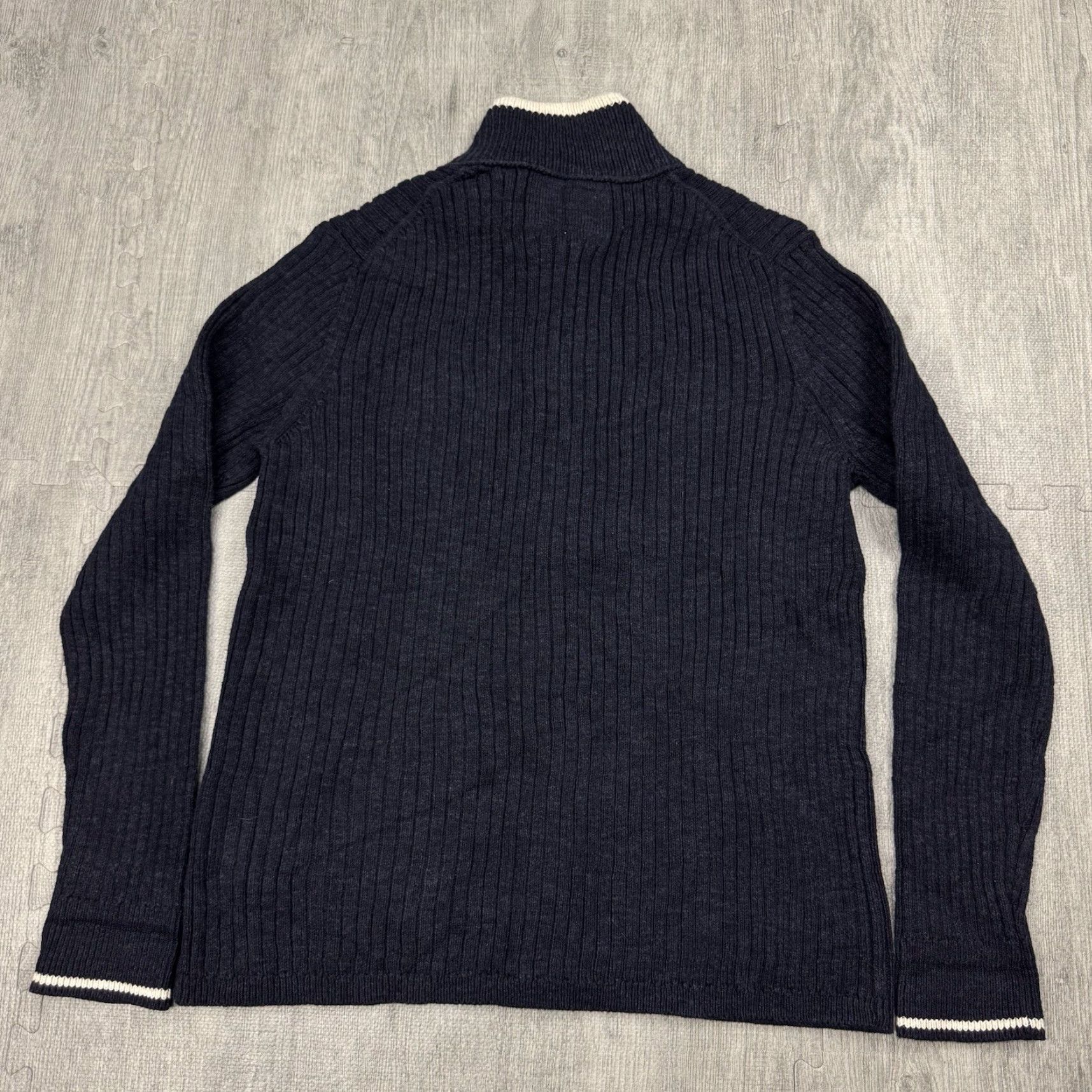 Marc O'Polo MARC O'POLO MEN'S HIGH NECK CARDIGAN SWEATER METAL BUTTON ORGANIC COTTON LARGE NAVY BLUE Size US L / EU 52-54 / 3 - 6 Thumbnail