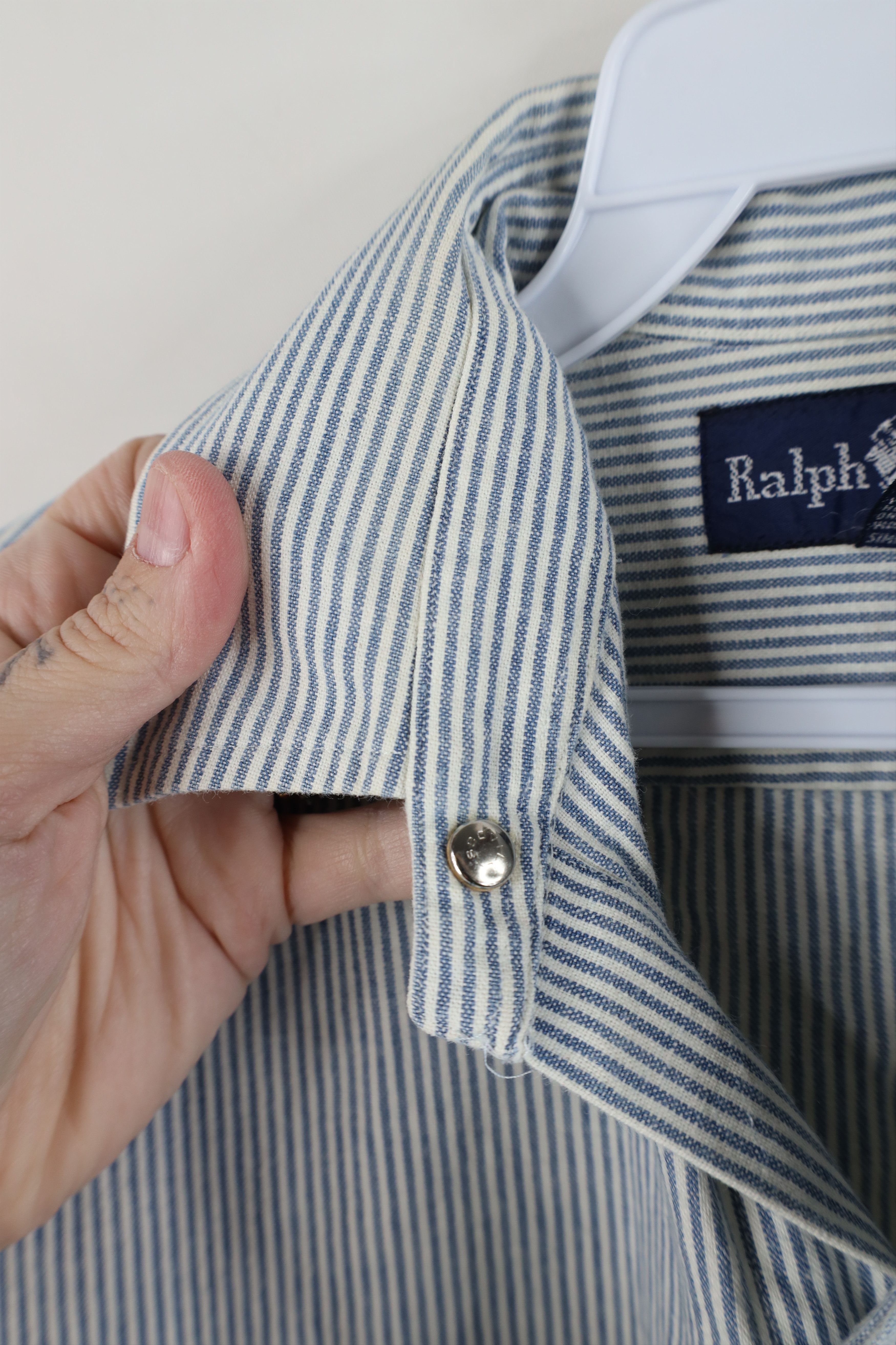 Ralph Lauren Vintage 90s Ralph Lauren Striped Button Shirt Blue Size M / US 6-8 / IT 42-44 - 9 Thumbnail