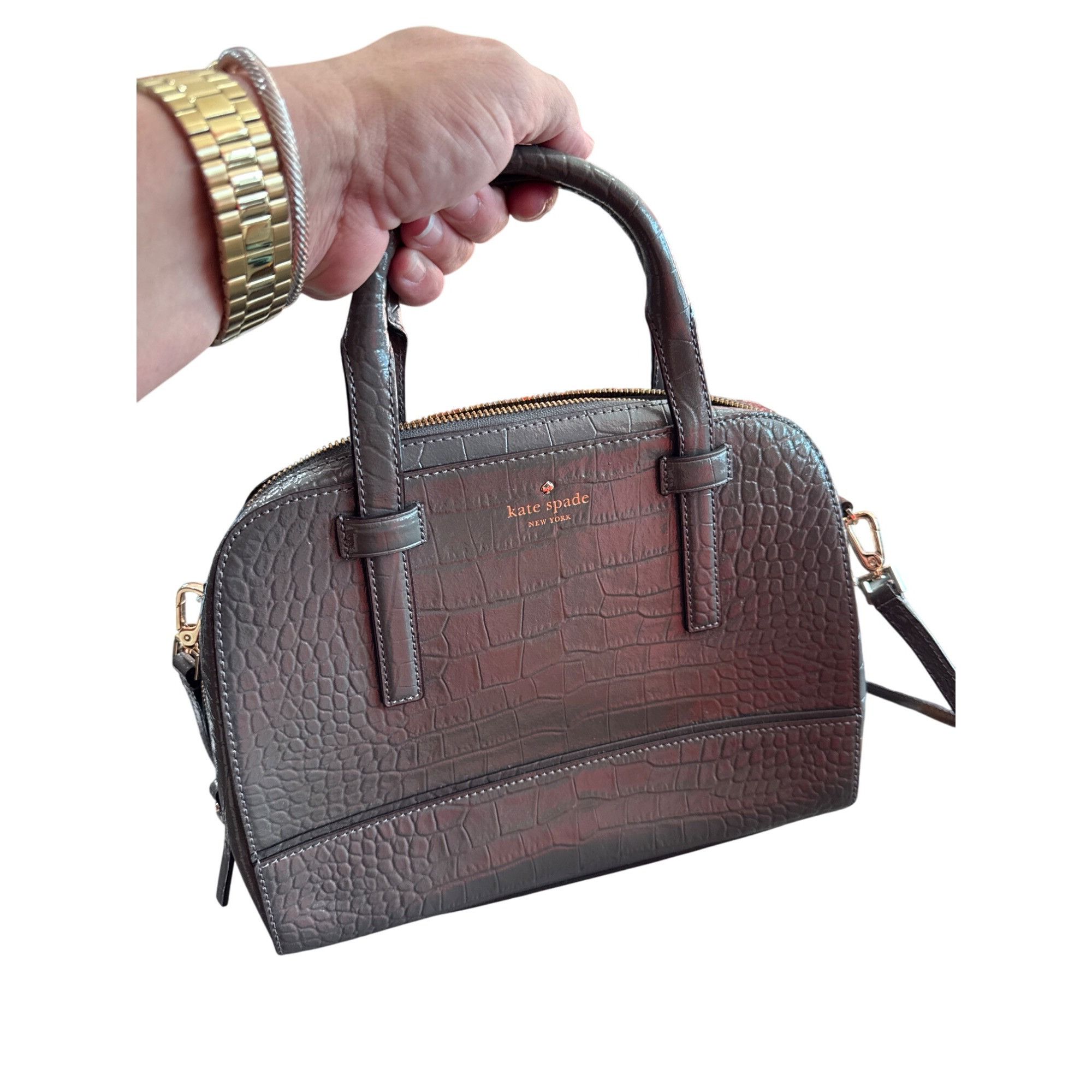 Kate Spade Kate Spade Felix Riverside Gray Croc-Embossed Leather Satche Size ONE SIZE - 16 Thumbnail