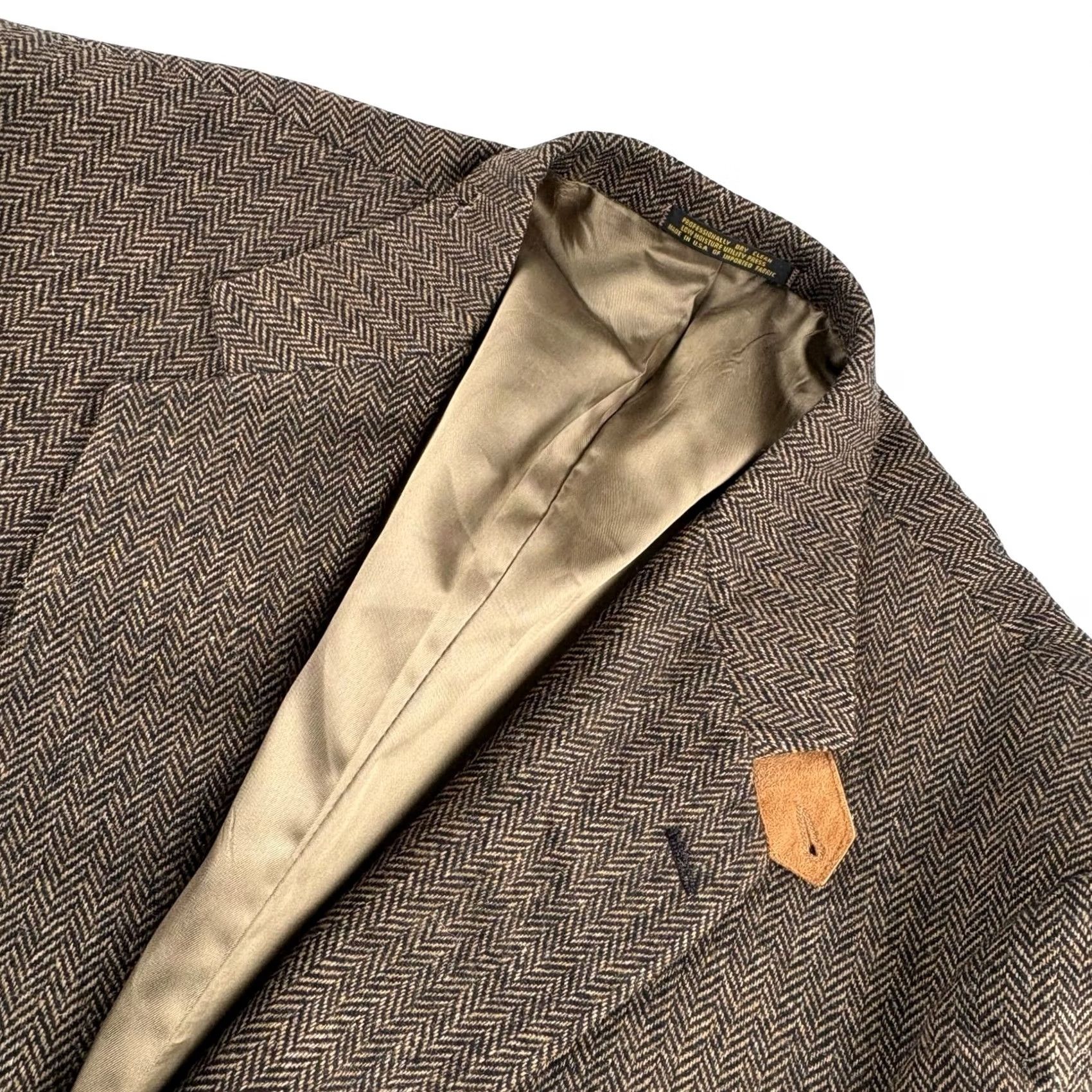 Evan Picone Vintage Evan Picone Mens Tweed Herringbone Blazer Jacket Brown • USA • 46L Size 46R - 2 Thumbnail