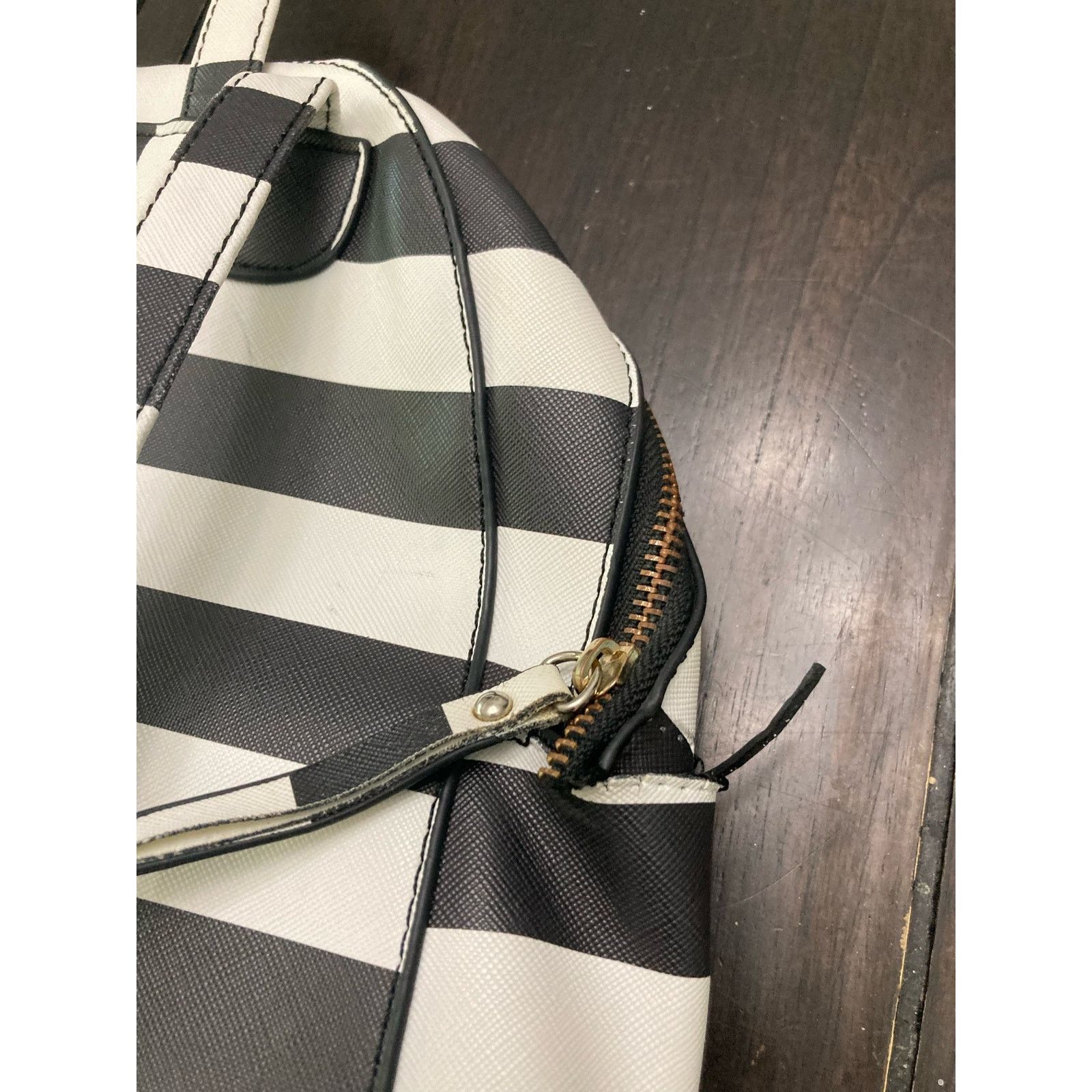 Other Under One Sky Vegan Leather Striped Backpack Black & White Size ONE SIZE - 11 Thumbnail