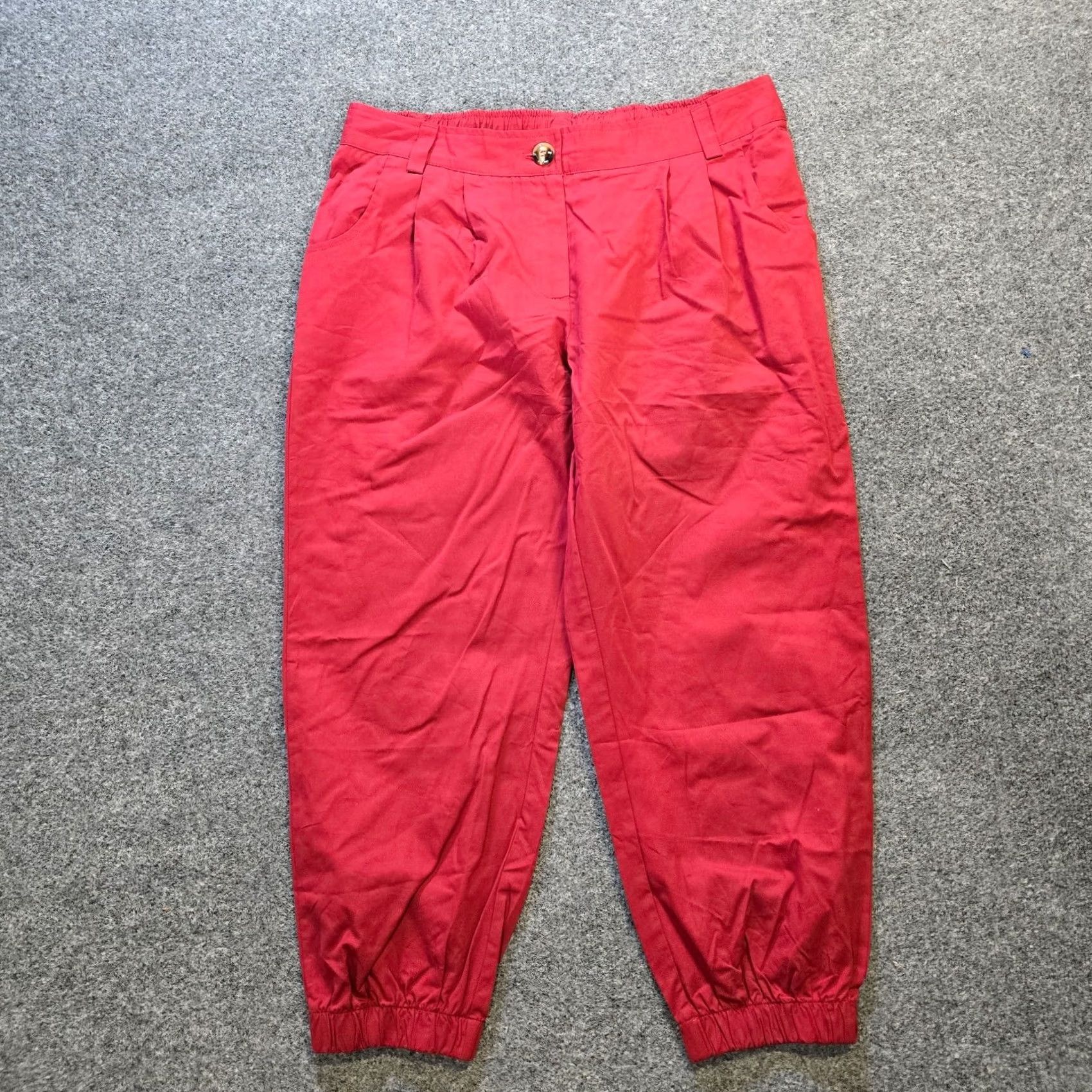 Vintage Halara Pants Women Large Red Mid Rise Casual Cotton Joggers Pockets Crop Tapered Inseam 25in Twist: High Rise? (adjusted by data) Size 36" / US 14 / IT 50 - 2 Thumbnail