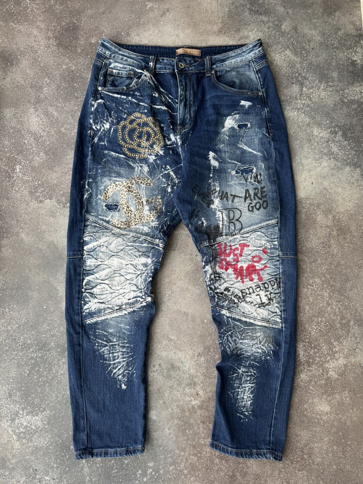 Vintage Painted Patchwork Washed Distressed Y2K Jeans