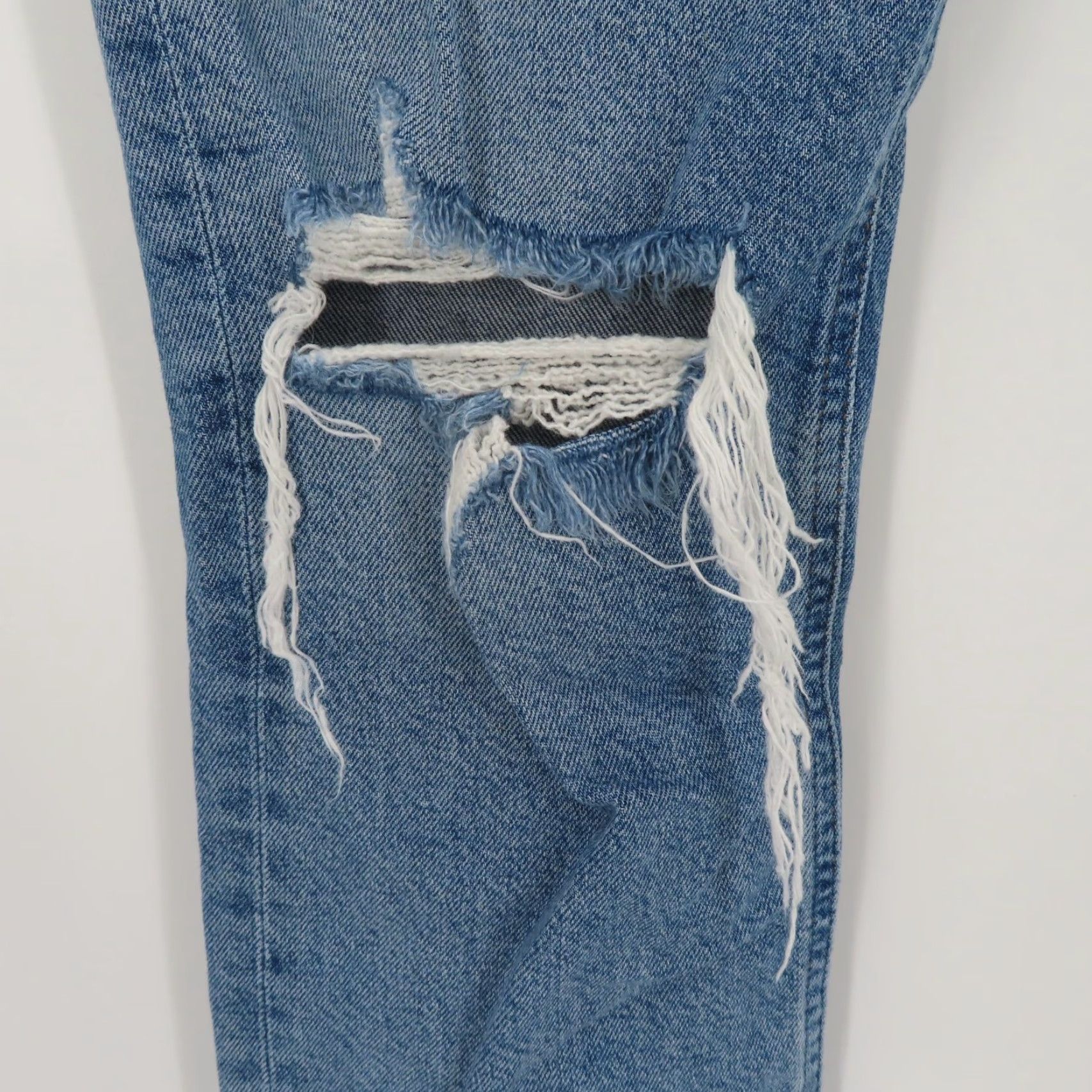 Agolde AGOLDE Womens 25 Riley Button Fly Distressed Medium Blue Denim Jeans Cotton Size 42" / US 20 - 5 Thumbnail