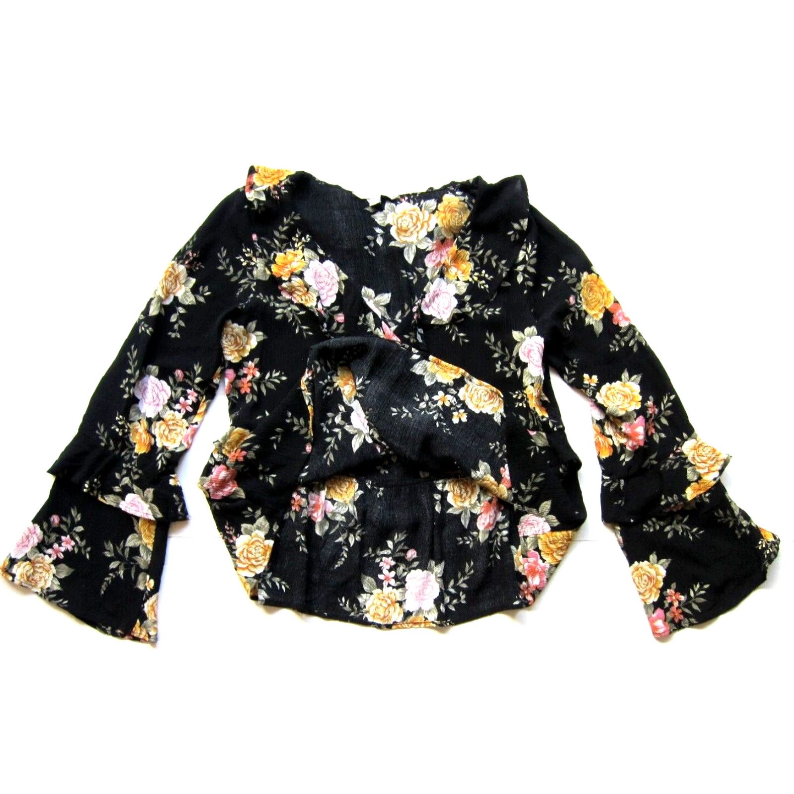 American Eagle Outfitters American Eagle Outfitters Blouse VNeck Long Sleeve Ruffle Peasant Rayon Black S Womens Size S / US 4 / IT 40 - 5 Thumbnail