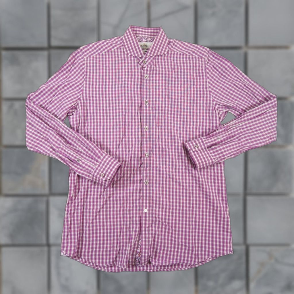 Robert Graham VINTAGE Robert Graham X Shirt Mens 43 17 Purple Button Up Long Sleeve Tailored Fit Check Mens Size US XL / EU 56 / 4 - 1 Thumbnail