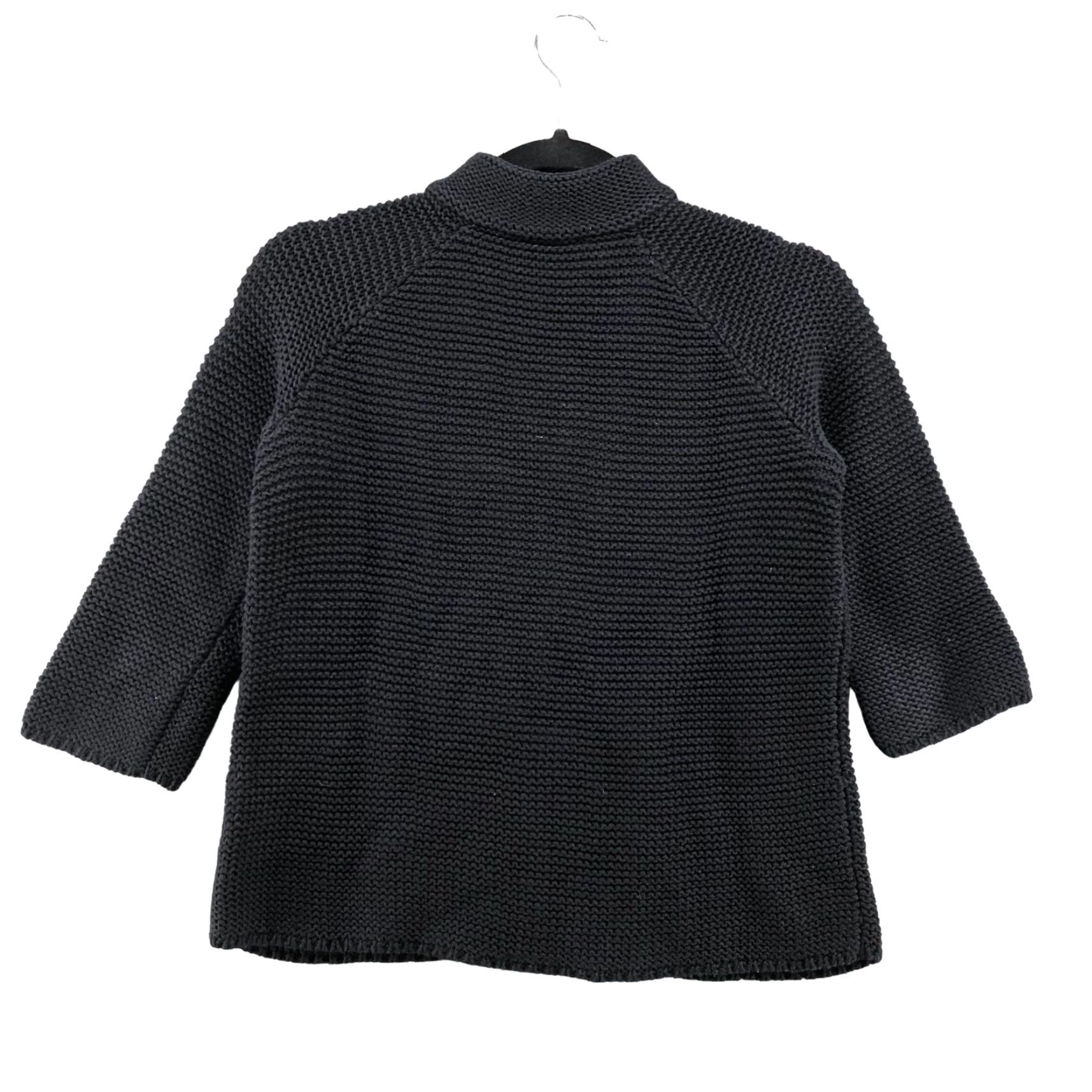 Talbots Talbots Sweater Womens Petites Small Black Cotton Waffle Knit Full Zip Size S / US 4 / IT 40 - 2 Thumbnail