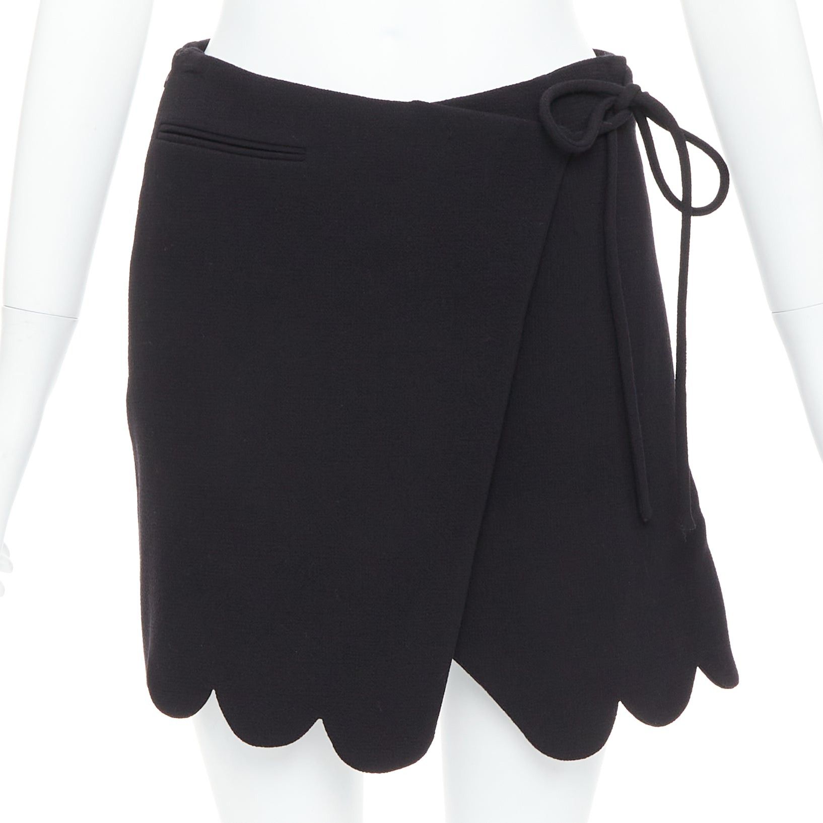 MACH & MACH MACH & MACH 2022 100% wool black scalloped bow wrap skirt FR36 XS Size 27" / US 4 / IT 40 - 1 Thumbnail