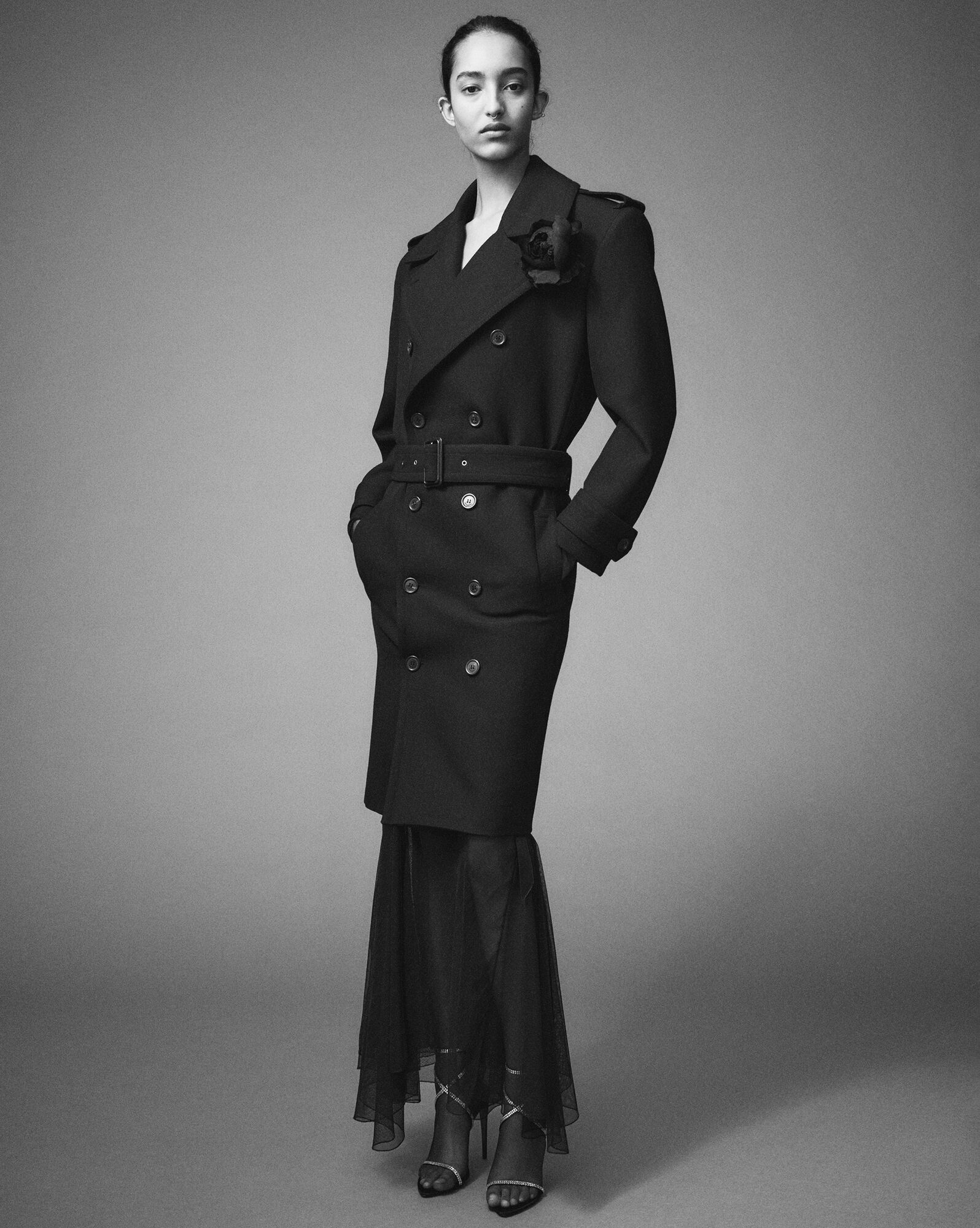 Saint Laurent Paris o1s1wg110125 720817 Military Trench Coat in Wool in Black Size XS / US 0-2 / IT 36-38 - 2 Thumbnail