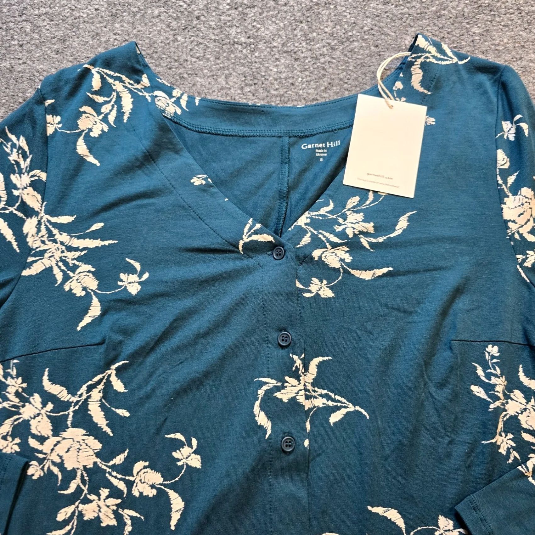 Vintage Garnet Hill Dress Womens S Green White FLoral Button Pockets Stretch Capsule Size S / US 4 / IT 40 - 2 Thumbnail