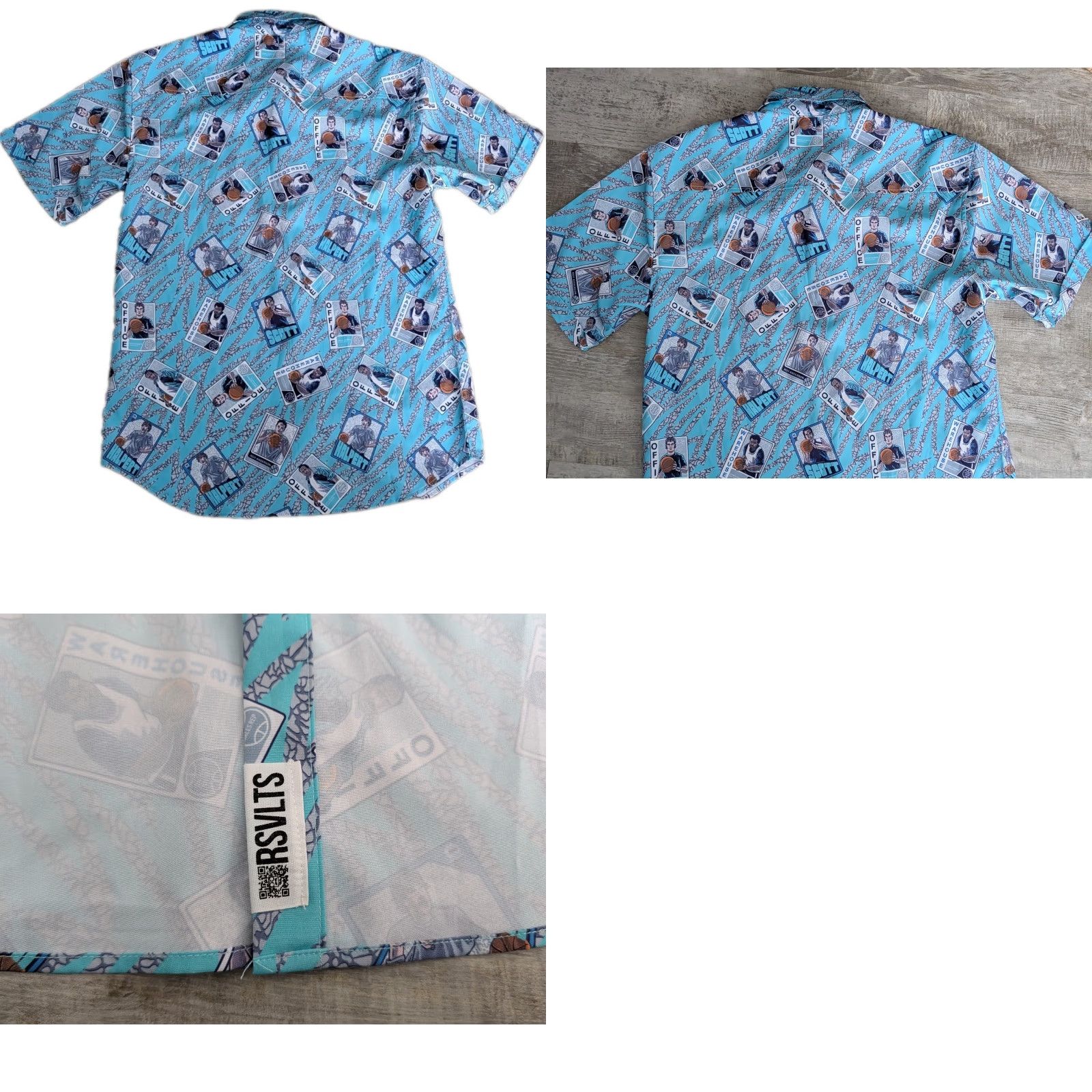 Vintage RSVLTS The Office + RSVLTS Short Sleeve Button Up Camp Shirt AOP Basketball M Blue Unisex Adults Casual Shirt Size US M / EU 48-50 / 2 - 9 Thumbnail