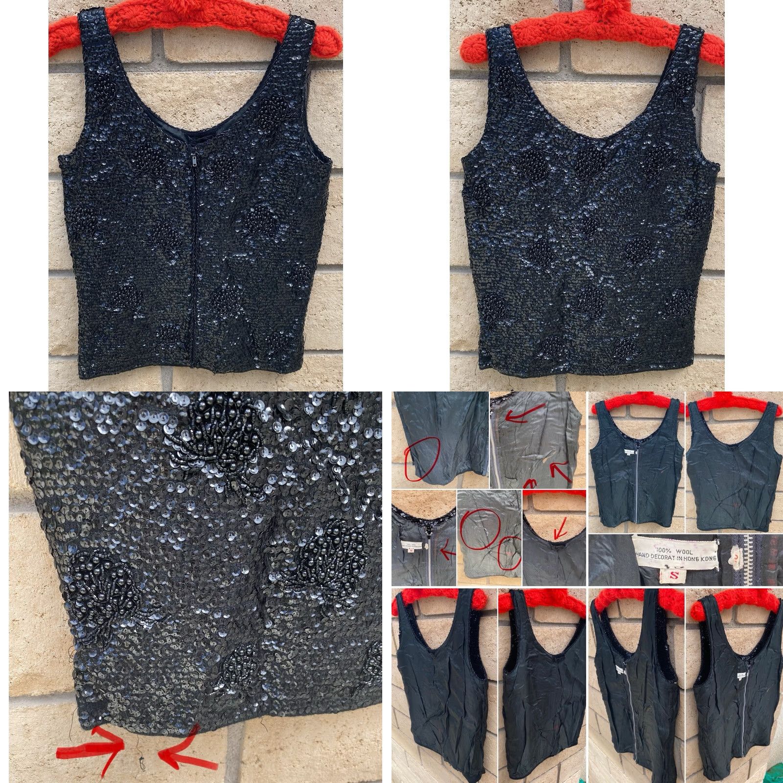 Vintage VTG 50s 60s Black Sequin Beaded Wool Top Hong Kong Metal Zip Pinup Glam Shirt S Womens Size S / US 4 / IT 40 - 8 Thumbnail
