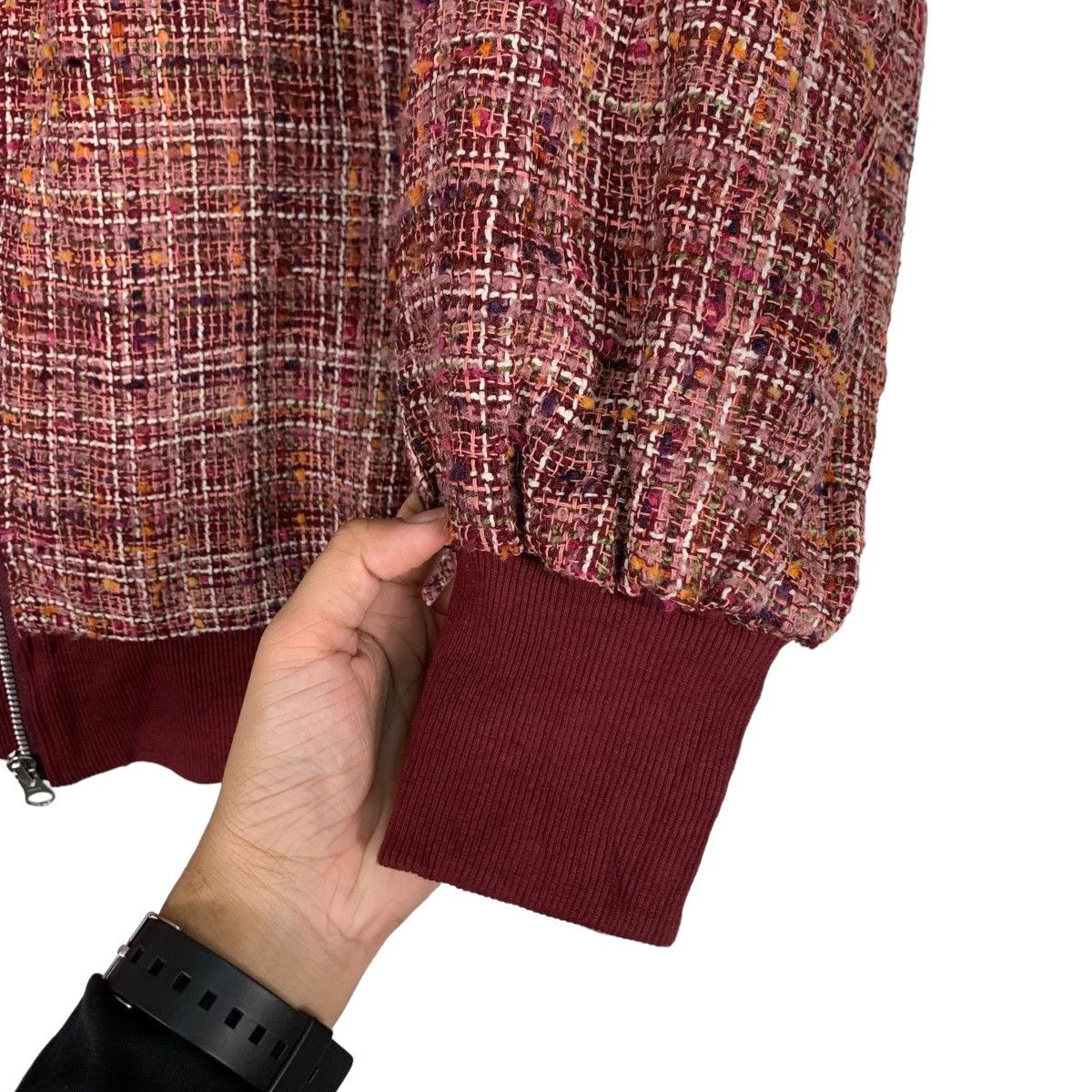 Japanese Brand ELENCARE DUE Red Tweed Bomber Jacket #1113-C51 Size US M / EU 48-50 / 2 - 13 Thumbnail