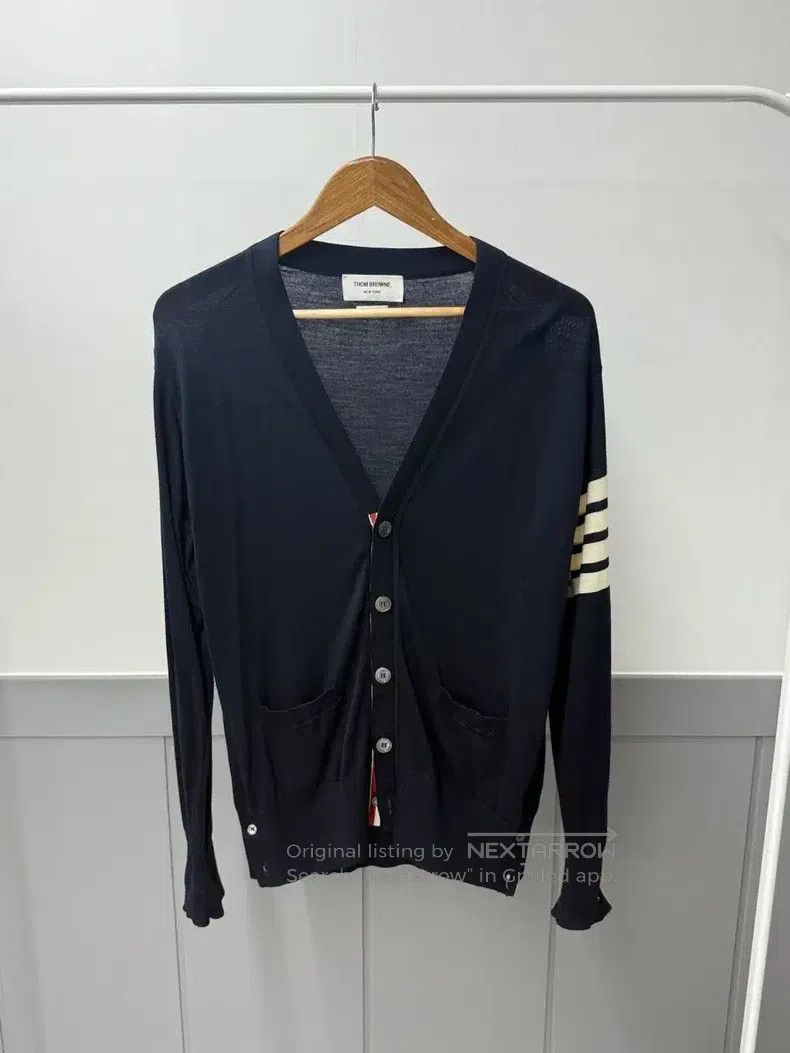 Thom Browne Thom Browne Twill sleeve patch wool cardigan Size US L / EU 52-54 / 3 - 1 Thumbnail