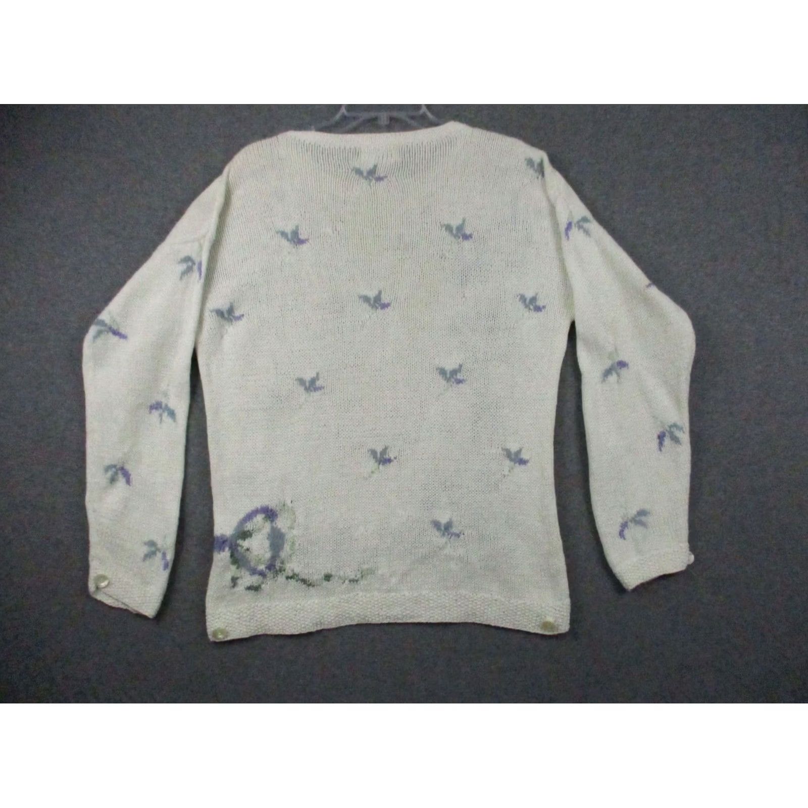 Vintage VINTAGE Jennifer Reed Sweater Medium Chunky Hand Knit Granny Flowers Spring White Womens Size M / US 6-8 / IT 42-44 - 6 Thumbnail
