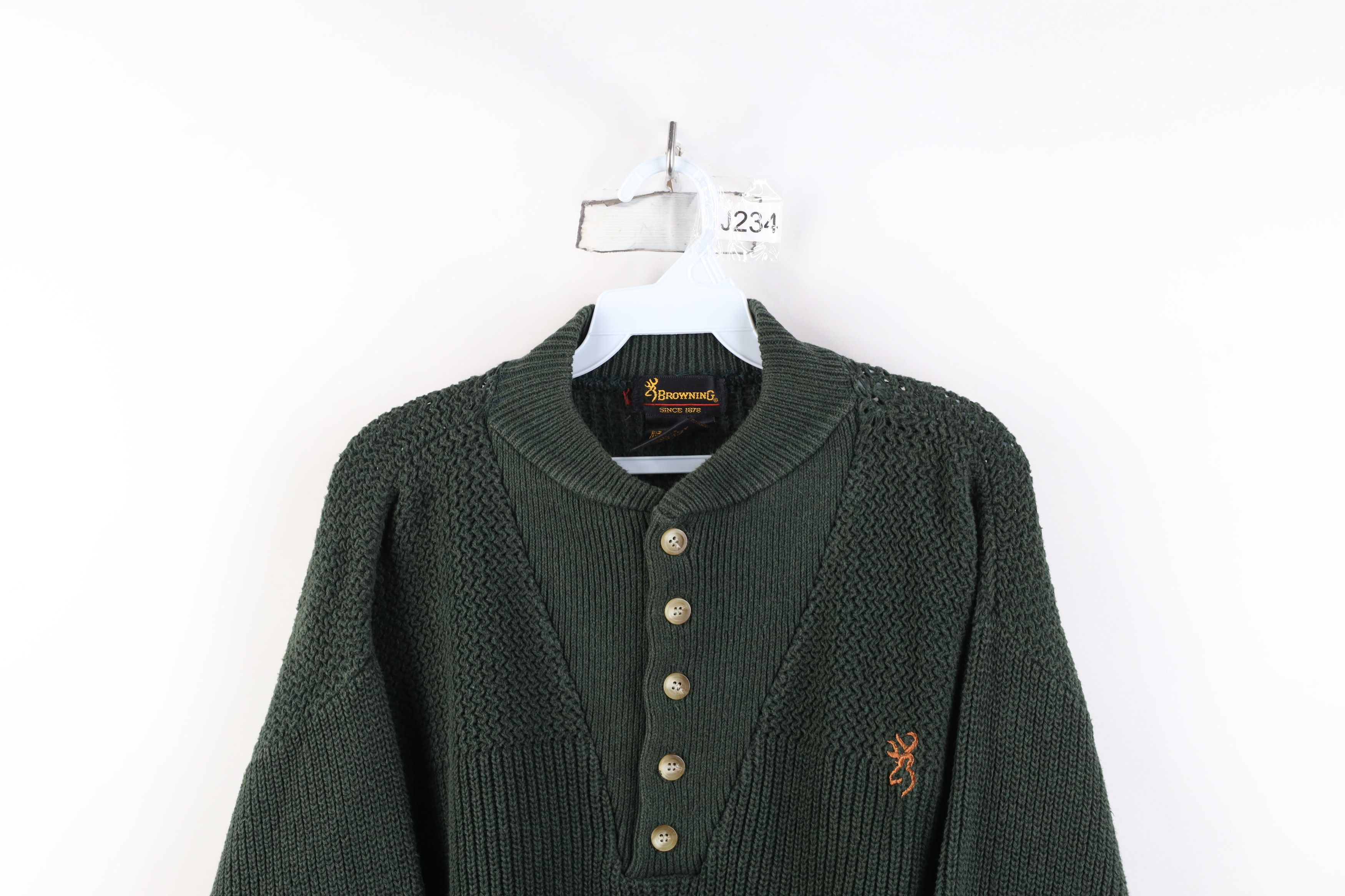 Vintage Vintage 90s Streetwear Ribbed Knit Henley Sweater Green USA Size US L / EU 52-54 / 3 - 2 Thumbnail