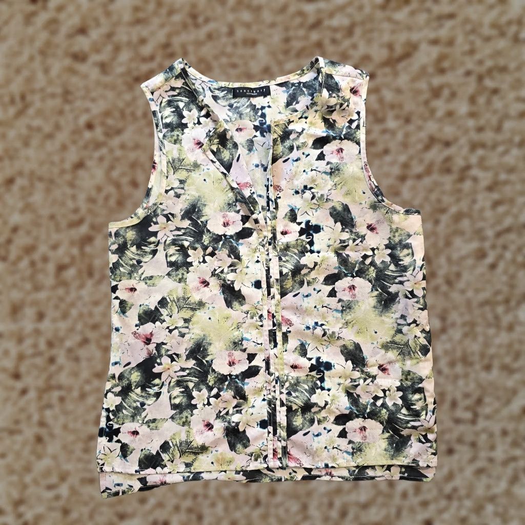 Sanctuary Sanctuary Tank Womens Medium Pink Green Tropical V-Neck Sleeveless Rayon Aloha Casual Size M / US 6-8 / IT 42-44 - 1 Thumbnail