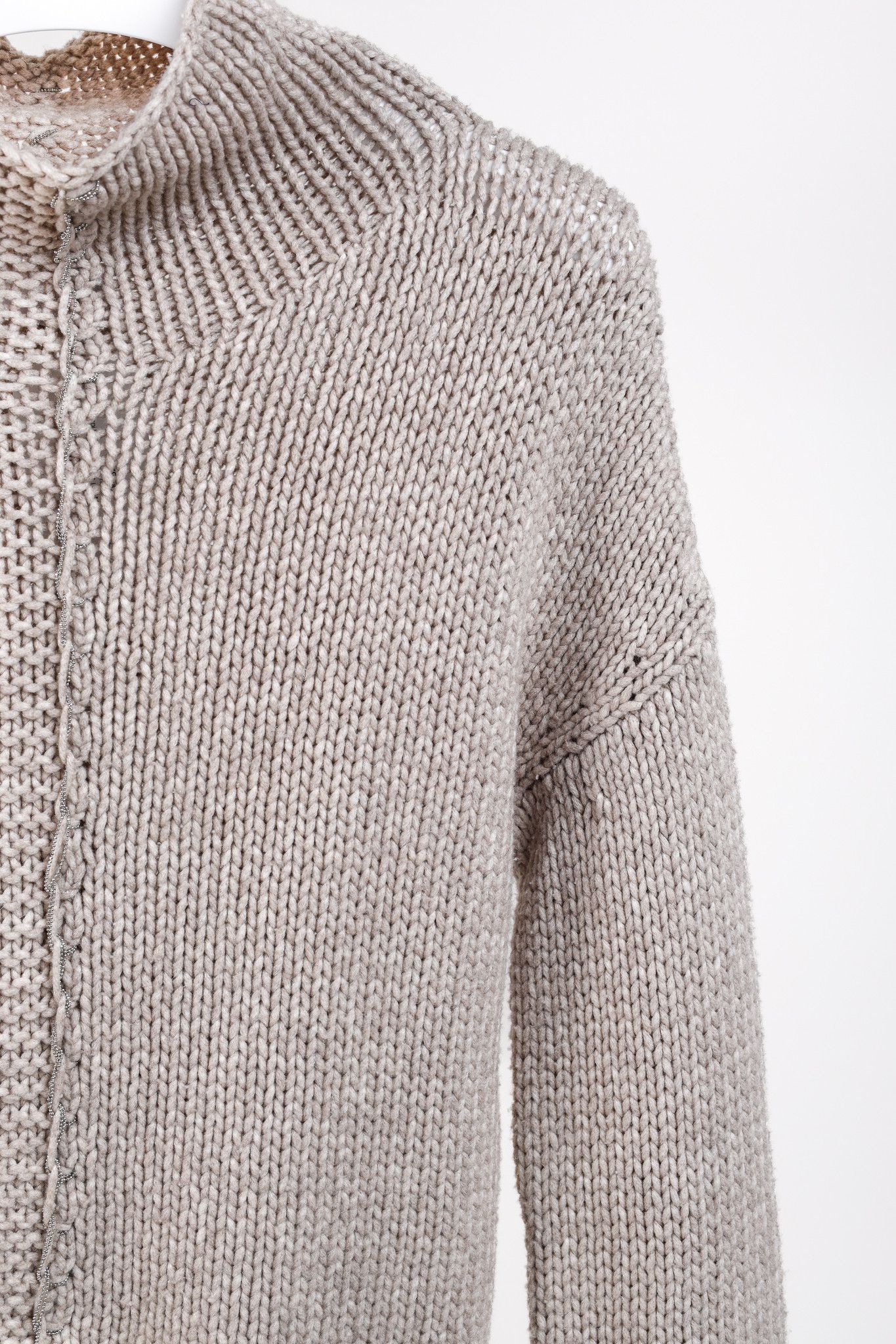 Fabiana Filippi Fabiana Filippi Taupe Merino-Wool Beaded High-Neck Sweater Size S / US 4 / IT 40 - 4 Thumbnail