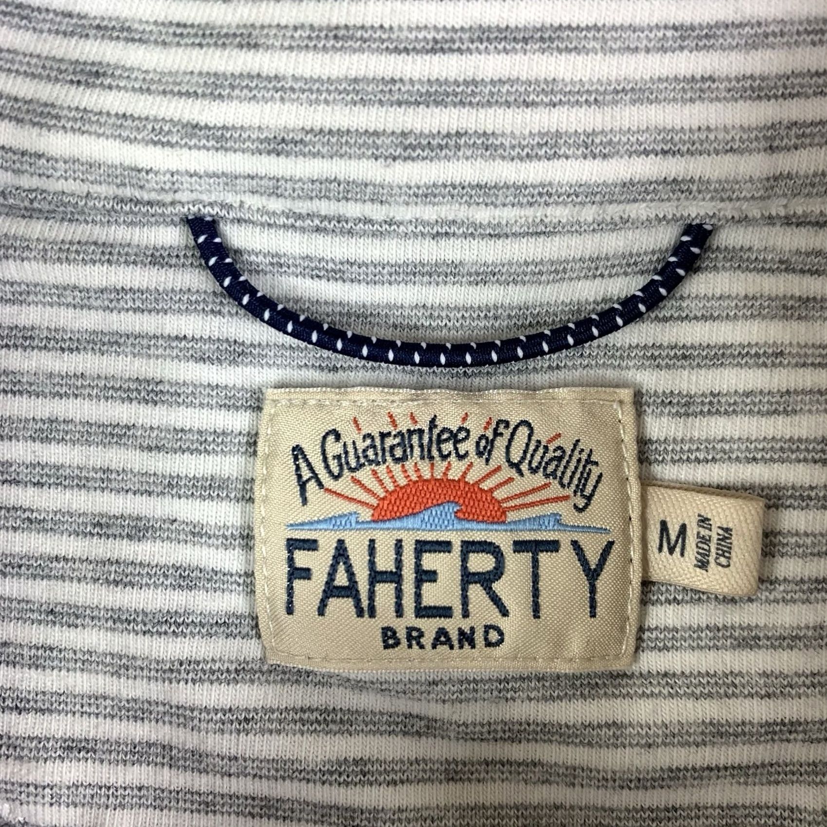 Faherty Faherty Polo Shirt Mens Medium Gray White Striped Short Sleeve Pocket Classic Size US M / EU 48-50 / 2 - 2 Thumbnail