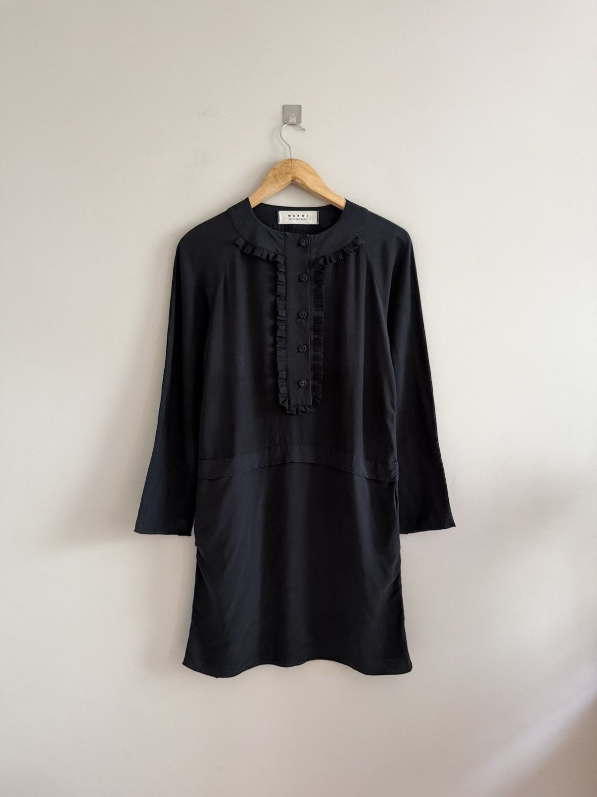 Marni Vintage Marni Black Silk Ruffle-Front Dress Size XS / US 0-2 / IT 36-38 - 1 Thumbnail