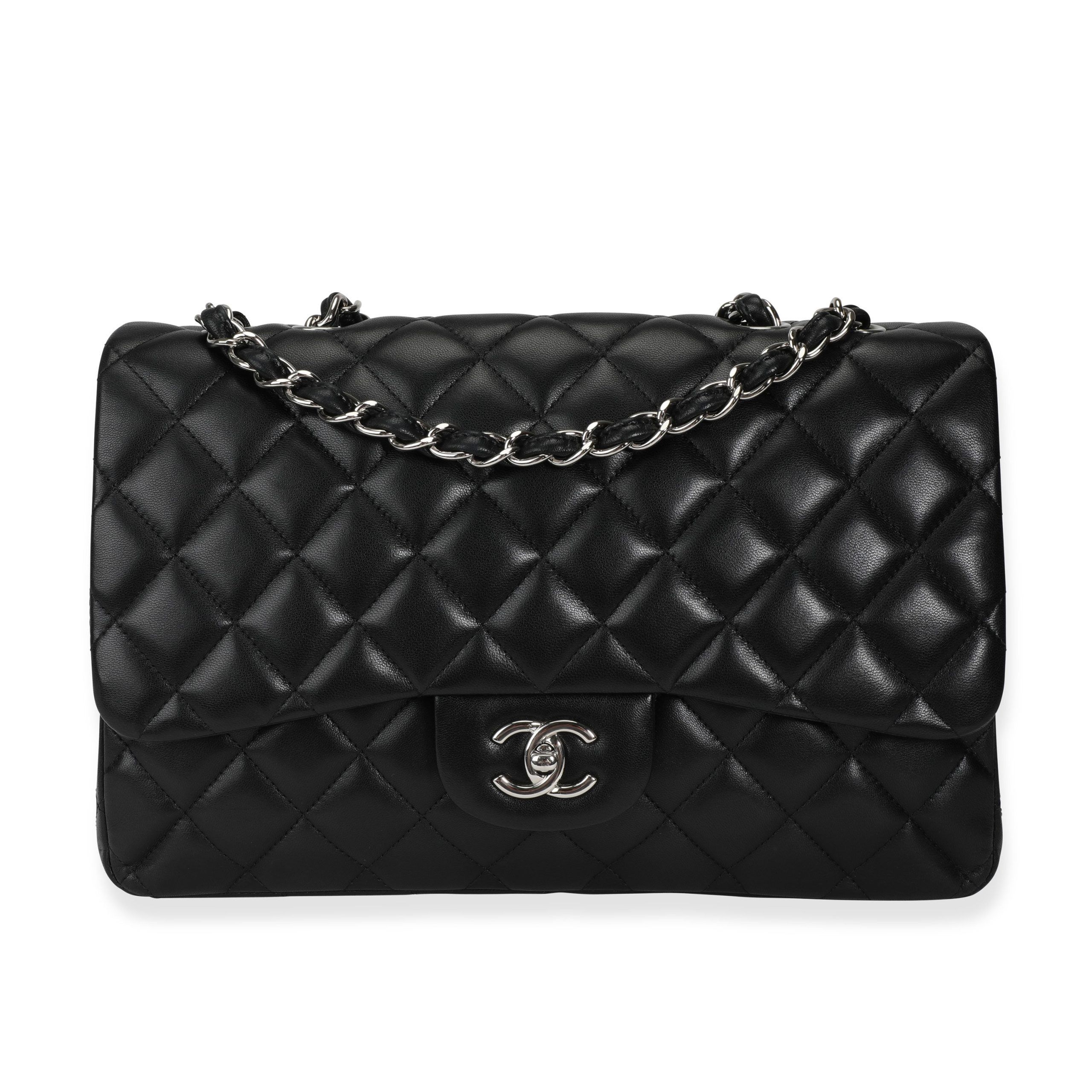 image of Chanel Black Lambskin Quilted Jumbo Classic Single Flap Bag, Women's