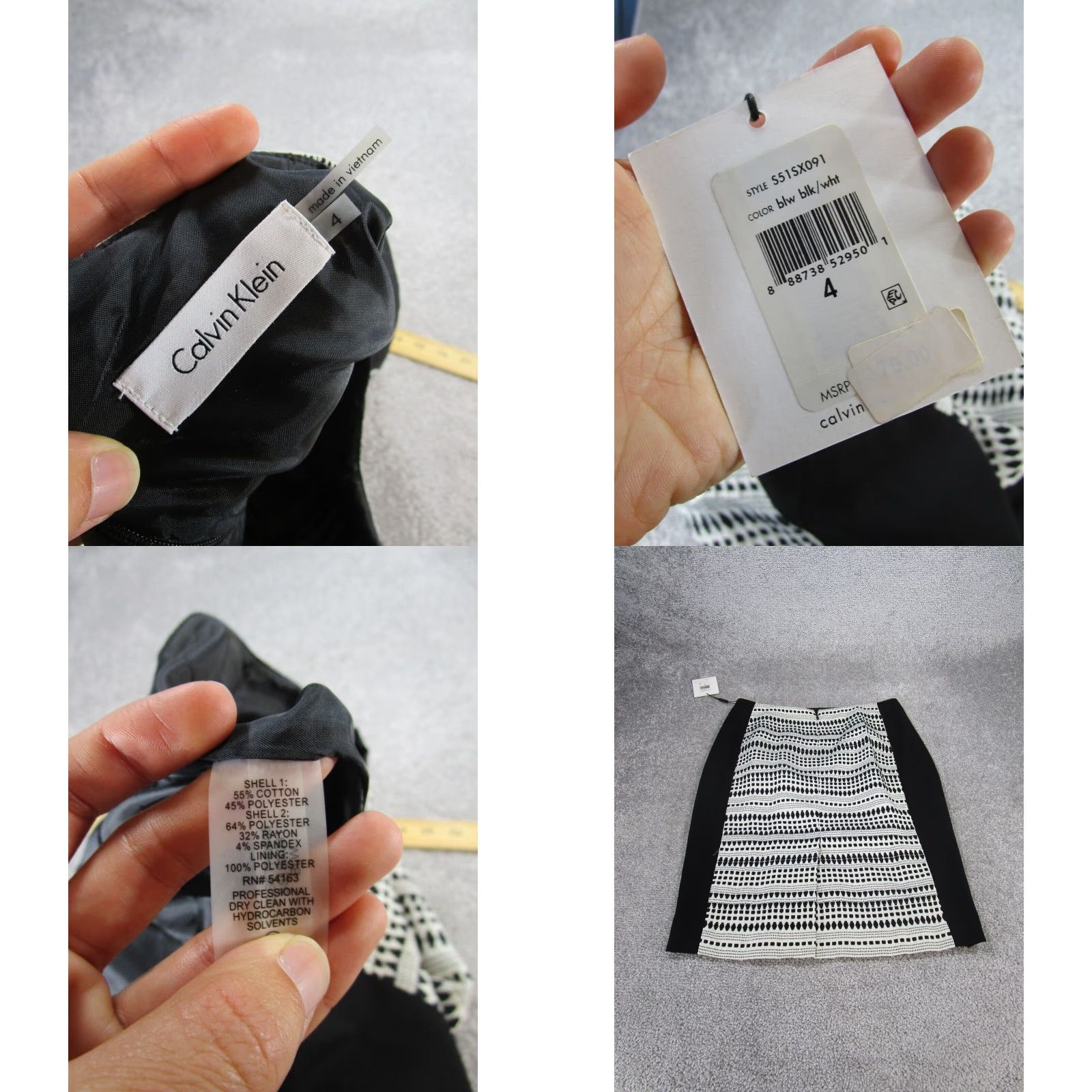 Calvin Klein Calvin Klein Womens Pencil Skirt 4 Black White NEW Size 27" / US 4 / IT 40 - 8 Thumbnail