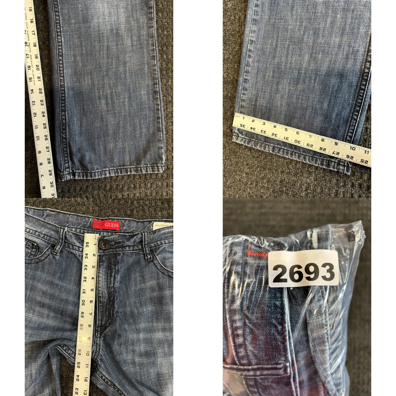 Guess VINTAGE GUESS Jeans Relaxed Straight Rowland Fit 40 x 32 Blue Denim 5-Pocket Distressed Baggy Hip Hop 90s Mens Jeans Size US 40 / EU 56 - 8 Thumbnail
