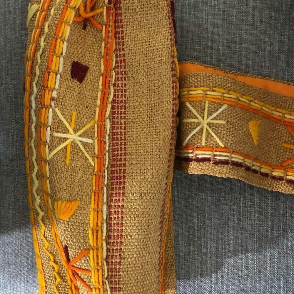 Vintage Vtge boho burlap tote elbow bag purse yarn embroidered Size ONE SIZE - 6 Thumbnail
