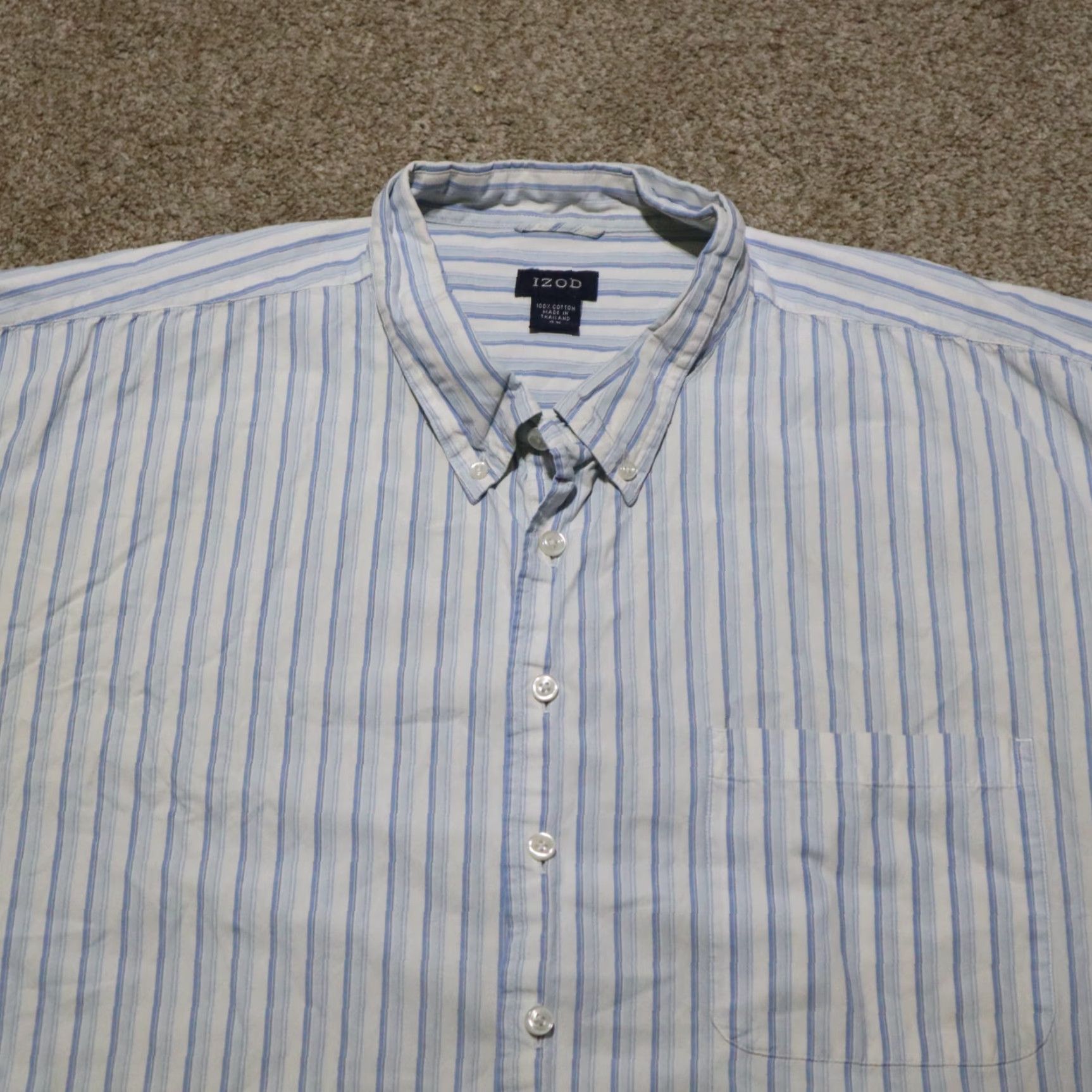 Izod IZOD Shirt Button-Up Long Sleeve Casual Adult Men's 4X Plus Blue Striped Cotton Logo 90s Theme Mens Size US XXL / EU 58 / 5 - 2 Thumbnail