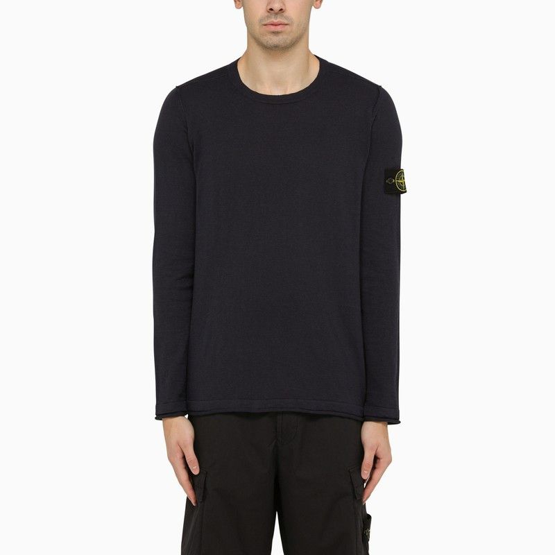 image of Stone Island Navy Blue Crew-Neck Sweater With Logo, Men's (Size 2XL)