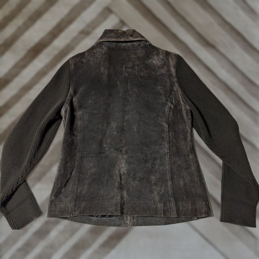 FABI VINTAGE Fabio LEATHER x ACRYLIC SLEEVES Women Medium Brown Mixed Material Jacket Size M / US 6-8 / IT 42-44 - 1 Thumbnail