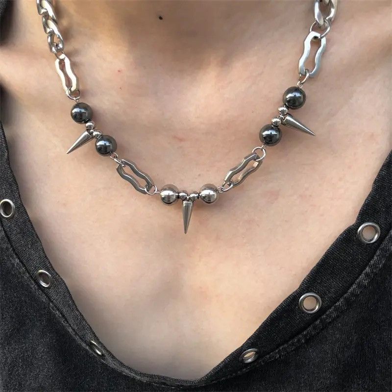 Jewelry × Vintage Titanium Steel Rivets Cuban Chain Stitching Necklace Size ONE SIZE - 2 Thumbnail