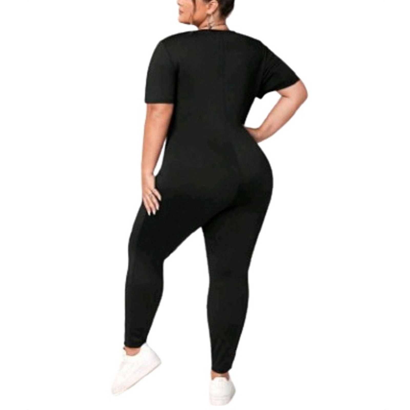 Shein MIDNITE BLACK ☆ ZIP NECK SHORT SLEEVE ☆ CATSUIT ☆ 30w ☆ NWT Size 42" / US 20 - 6 Thumbnail