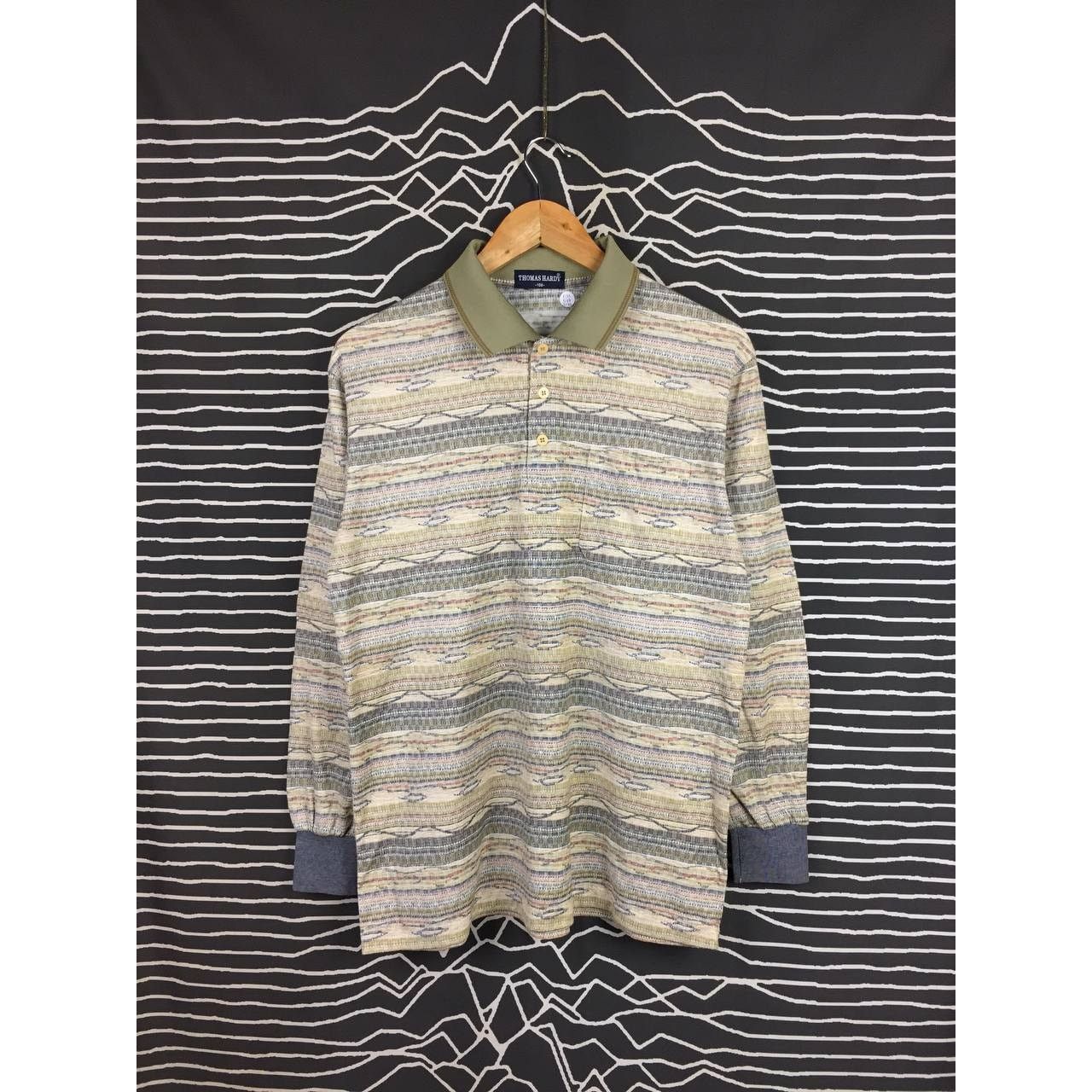 Vintage Thomas Hardy Tribal Stripe Patterned Longsleeve Polo Tee Size US L / EU 52-54 / 3 - 2 Thumbnail