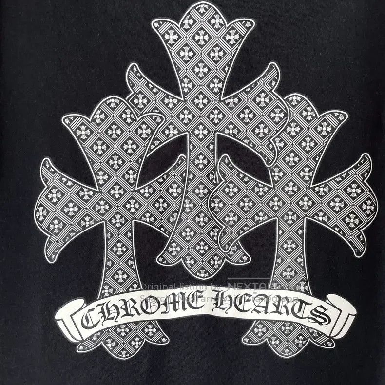 CHROME HEARTS Size S Black full printed cross stripes three